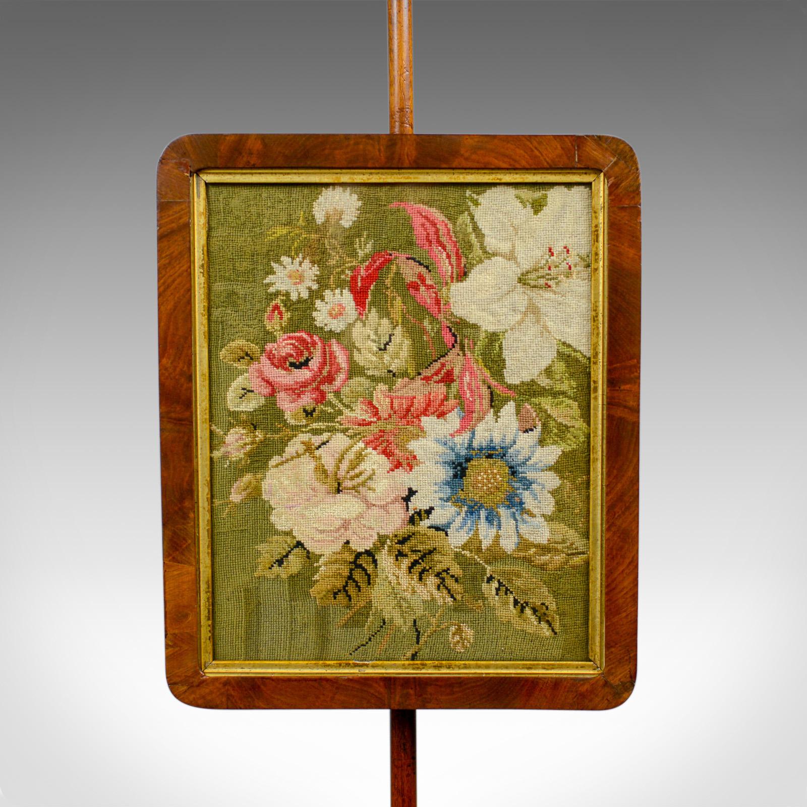 Antique Pole Screen, English, Regency, Walnut, Fire, Needlepoint, Tapestry 3
