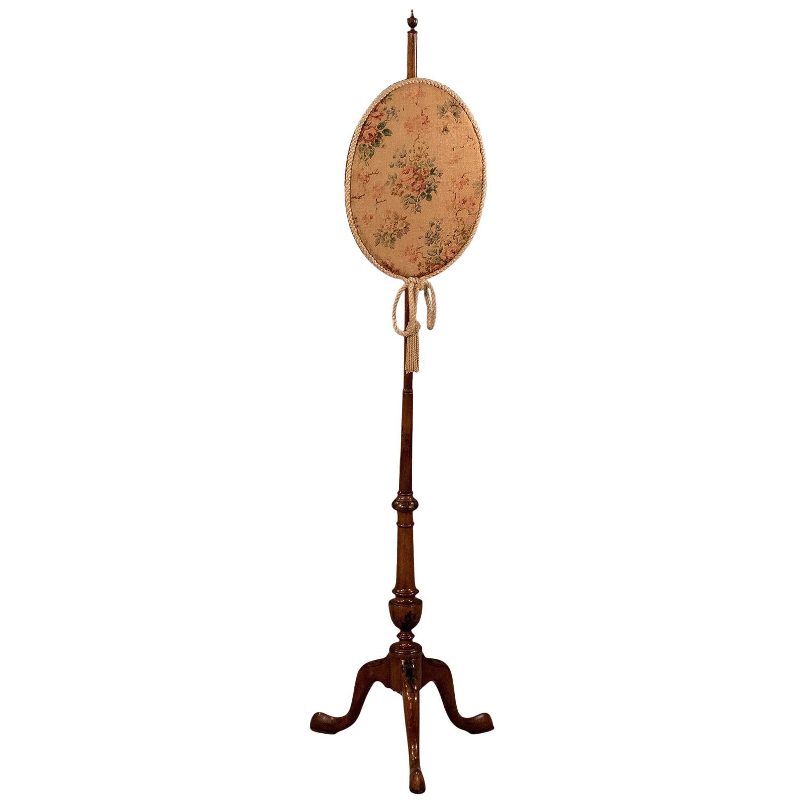 Antiker Standschirm, englisch, viktorianisch, Mahagoni, Gobelinstickerei, Wandteppich