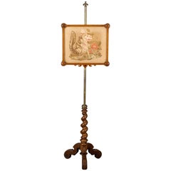 Antique Pole Screen, English, Victorian, Needlepoint, Tapestry Panel, circa 1860