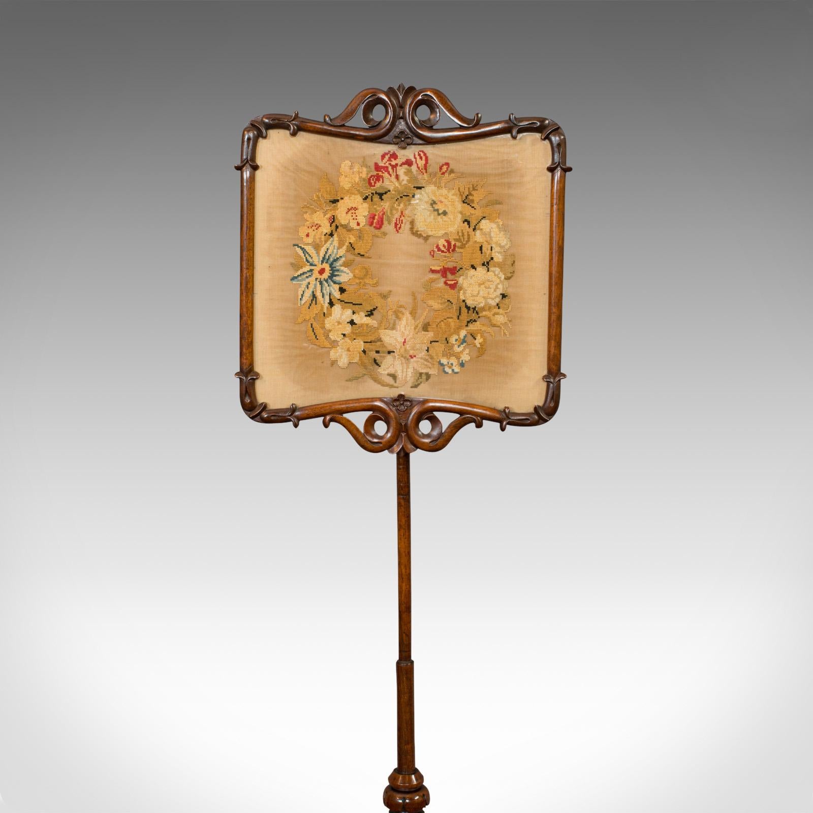 Antique Pole Screen, Rosewood, Needlepoint Tapestry, Fire Screen, Regency, 1820 2
