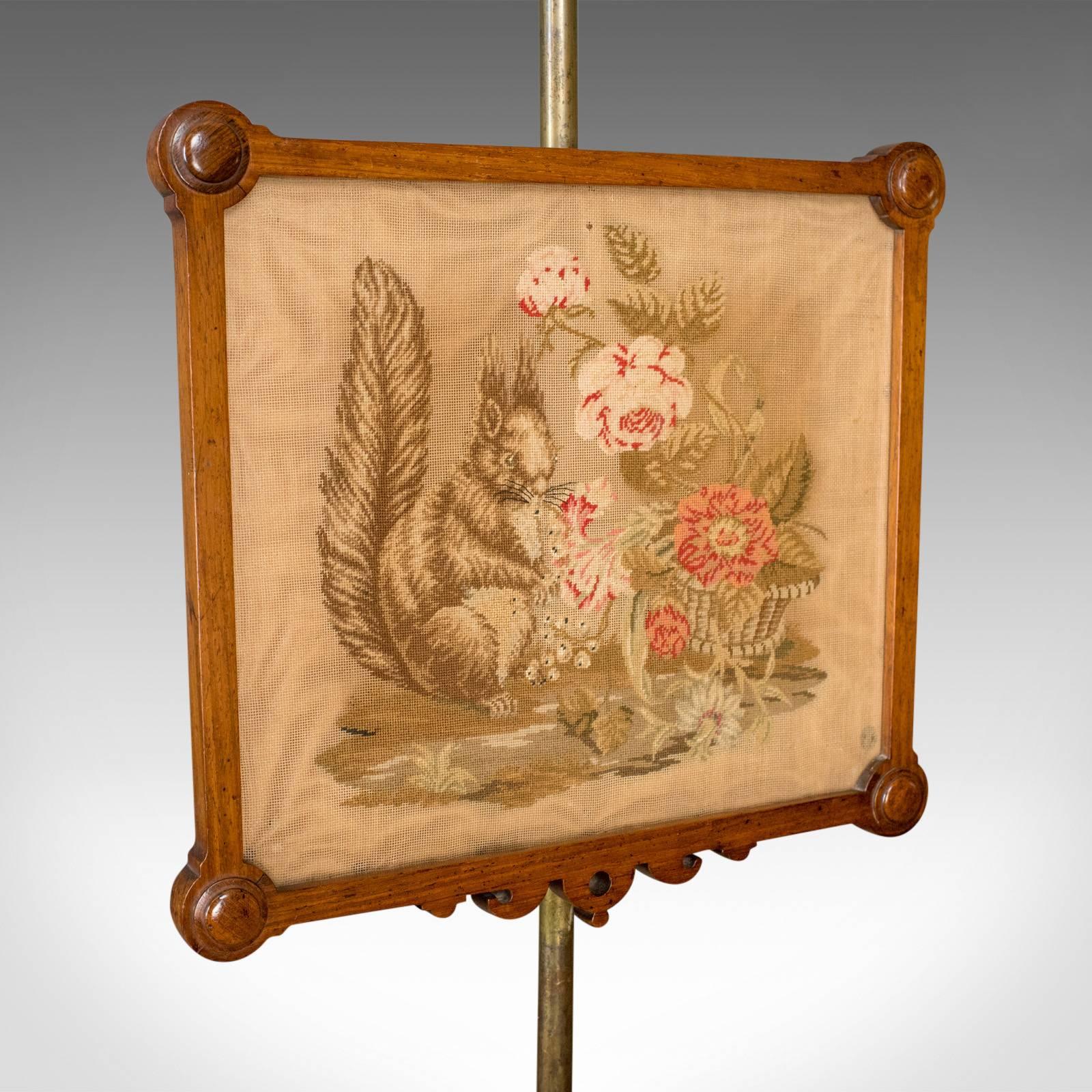 Antique Pole Screen, English, Victorian, Needlepoint, Tapestry Panel, circa 1860 In Good Condition In Hele, Devon, GB