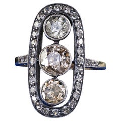 Antique Polish Art Deco 14K Gold Silver Old European Diamond Three Stone Ring