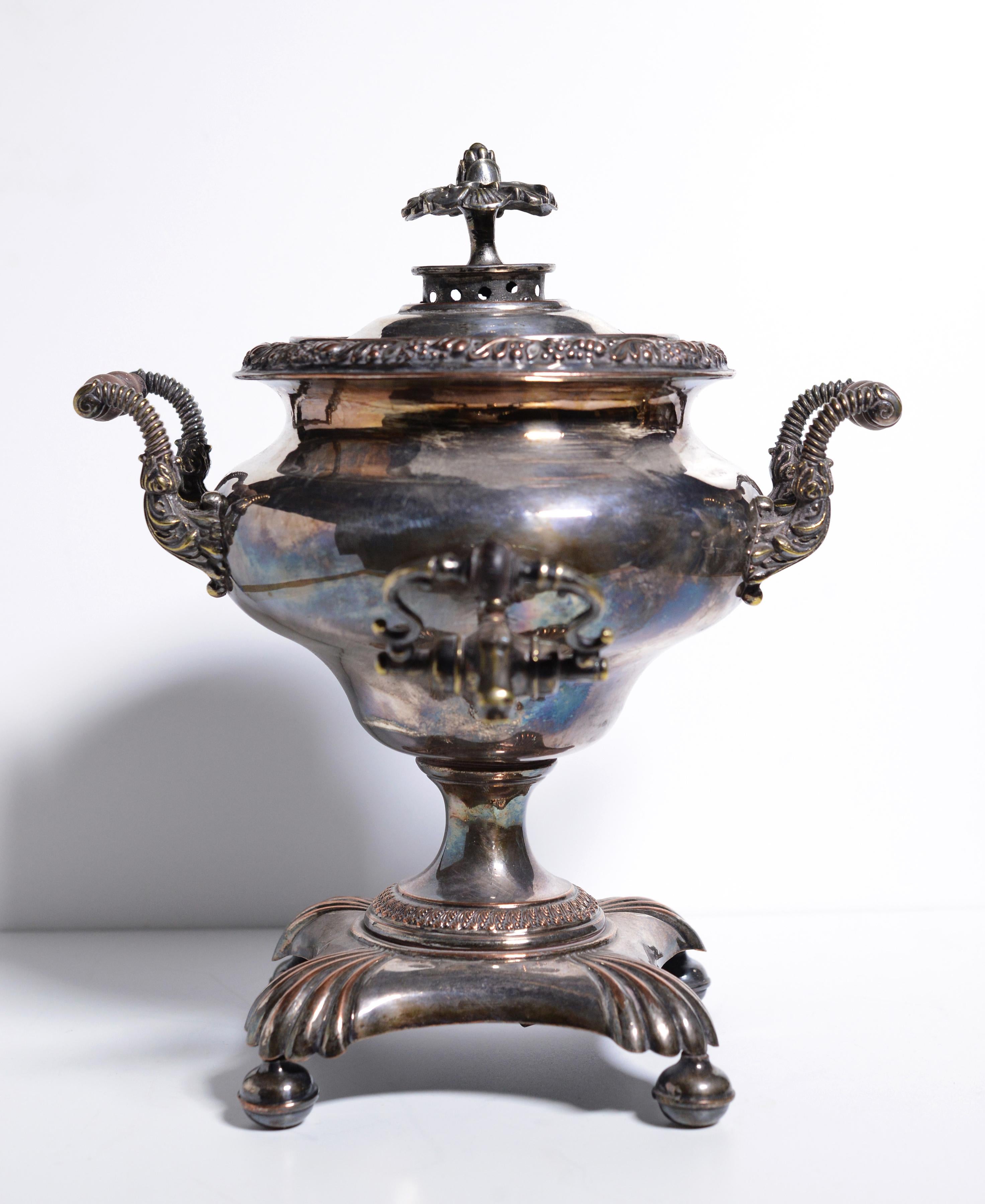 Rococo Antique Polish Hand Chased Silver Plated Tea Urn Samovar mid 19th century For Sale