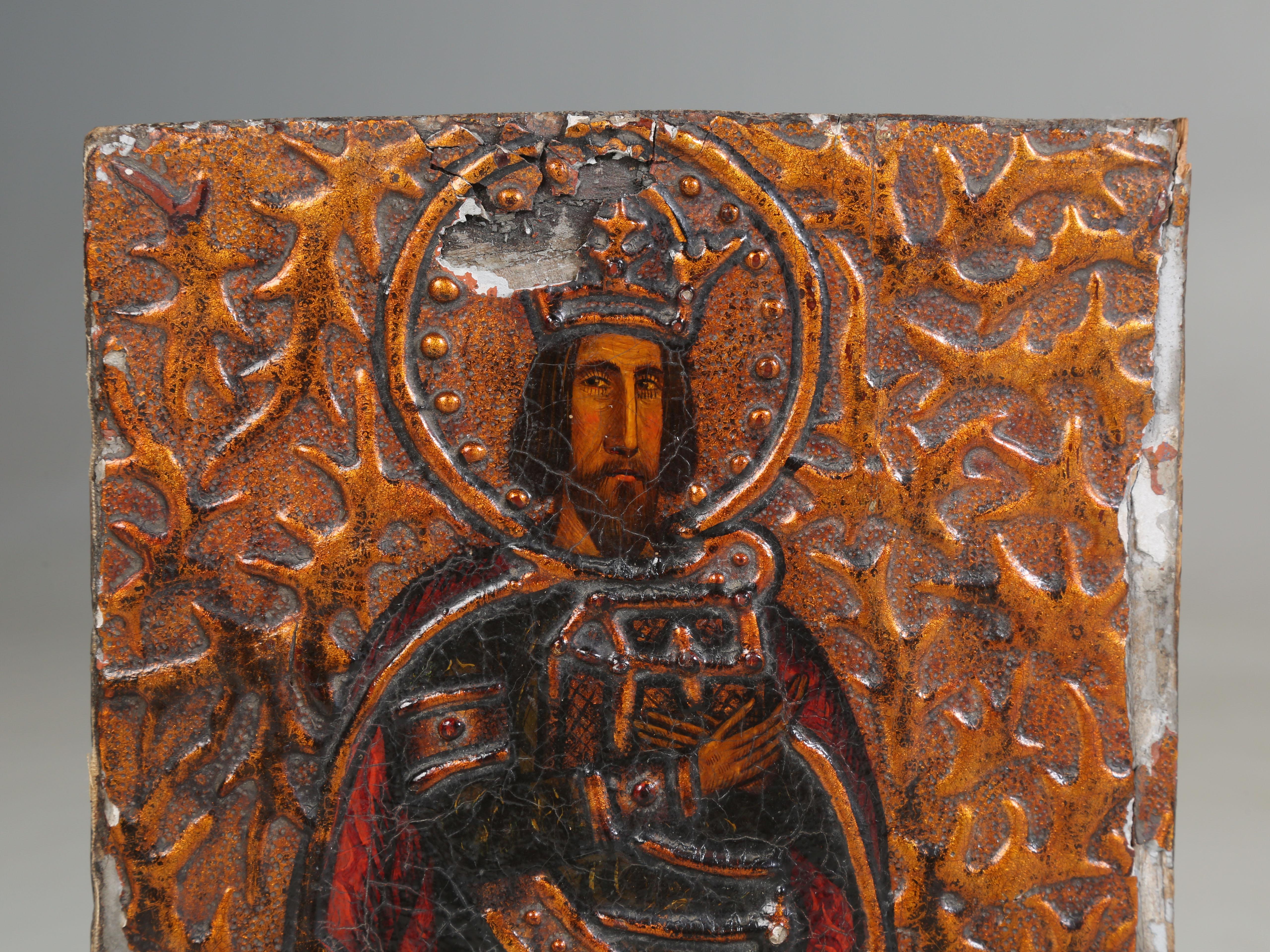 Icône polonaise ancienne du grand martyr Théodore Stratelates (notre meilleure hypothèse). Notre prétendue Icône polonaise ancienne de l'Icône orthodoxe de Saint Théodore le Général, Commandant, Icone, également connu sous le nom de Théodore