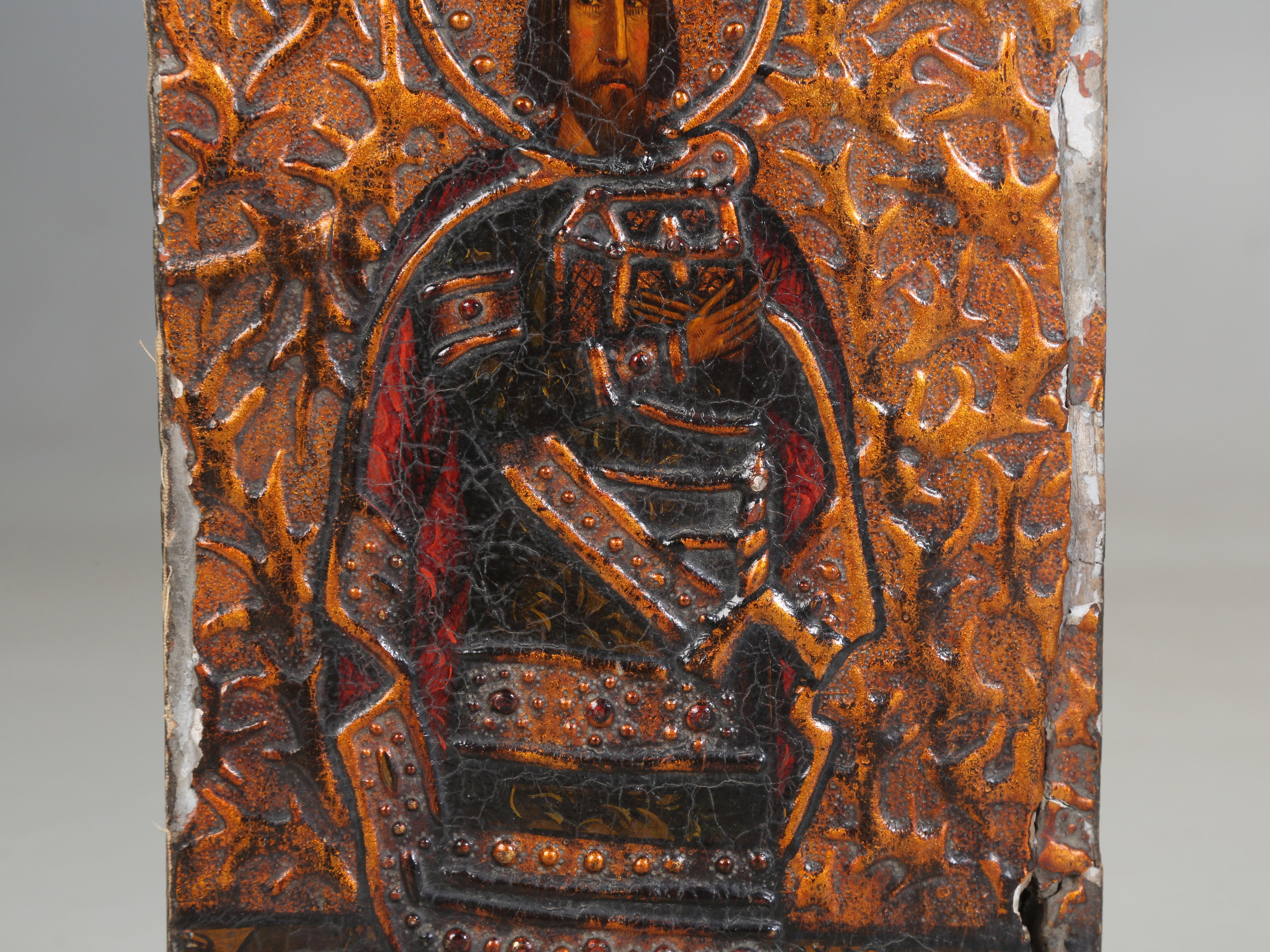 Sculpté à la main Antique icône polonais de l'icône orthodoxe de Saint Théodose vers 1800 en vente