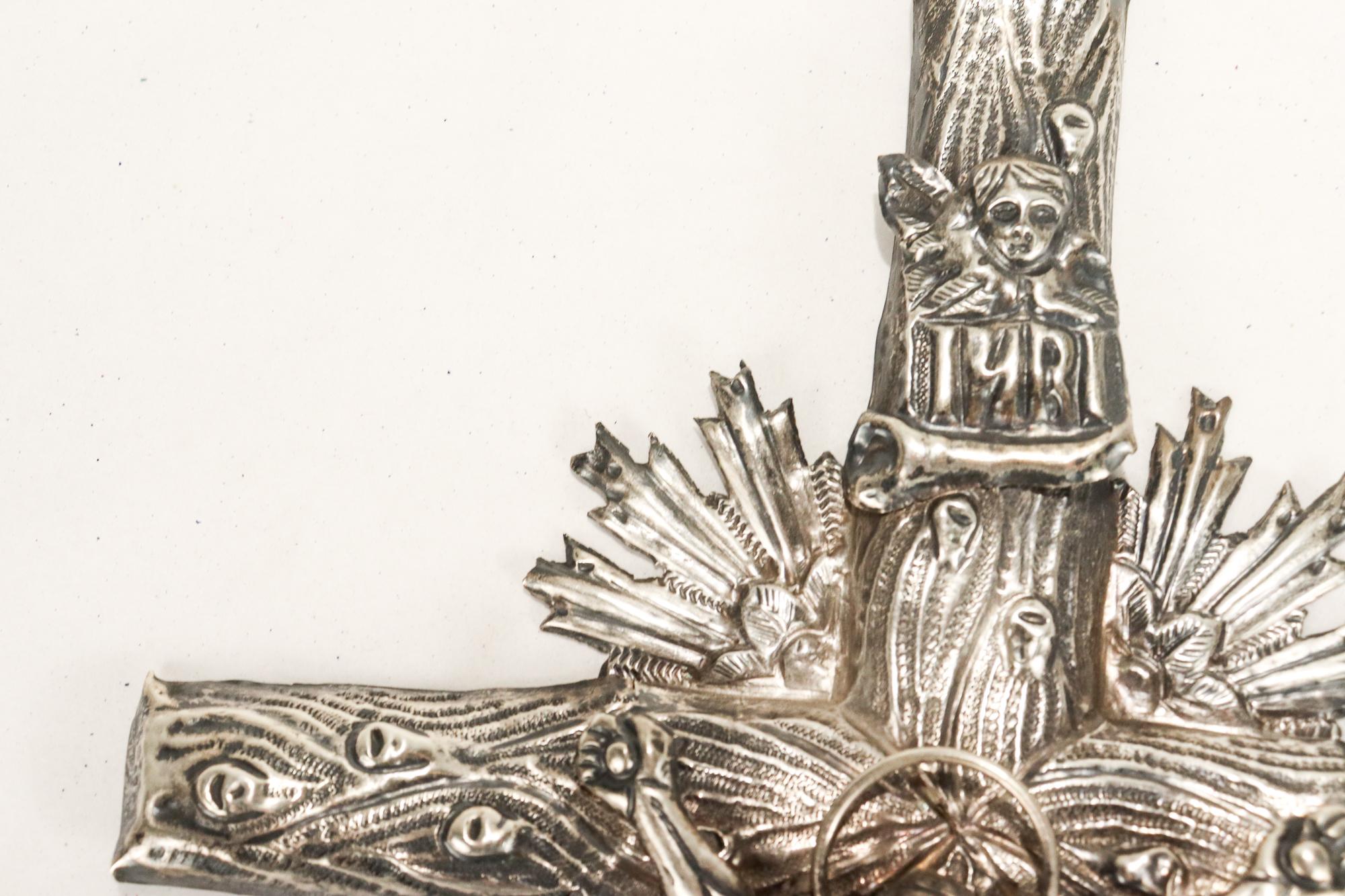 Croce o crocifisso ortodosso orientale antico in argento massiccio polacco 6