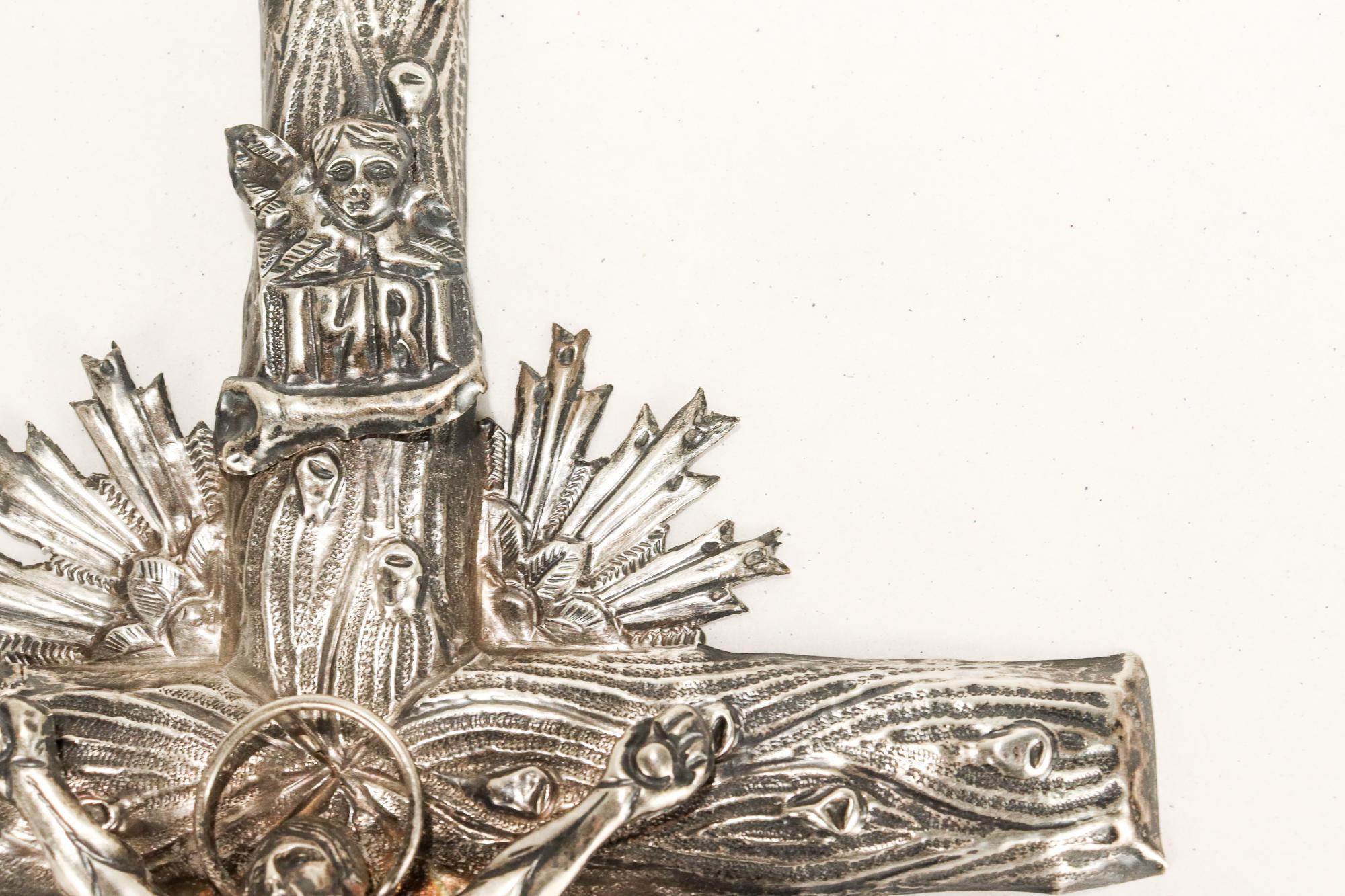 Croce o crocifisso ortodosso orientale antico in argento massiccio polacco 7
