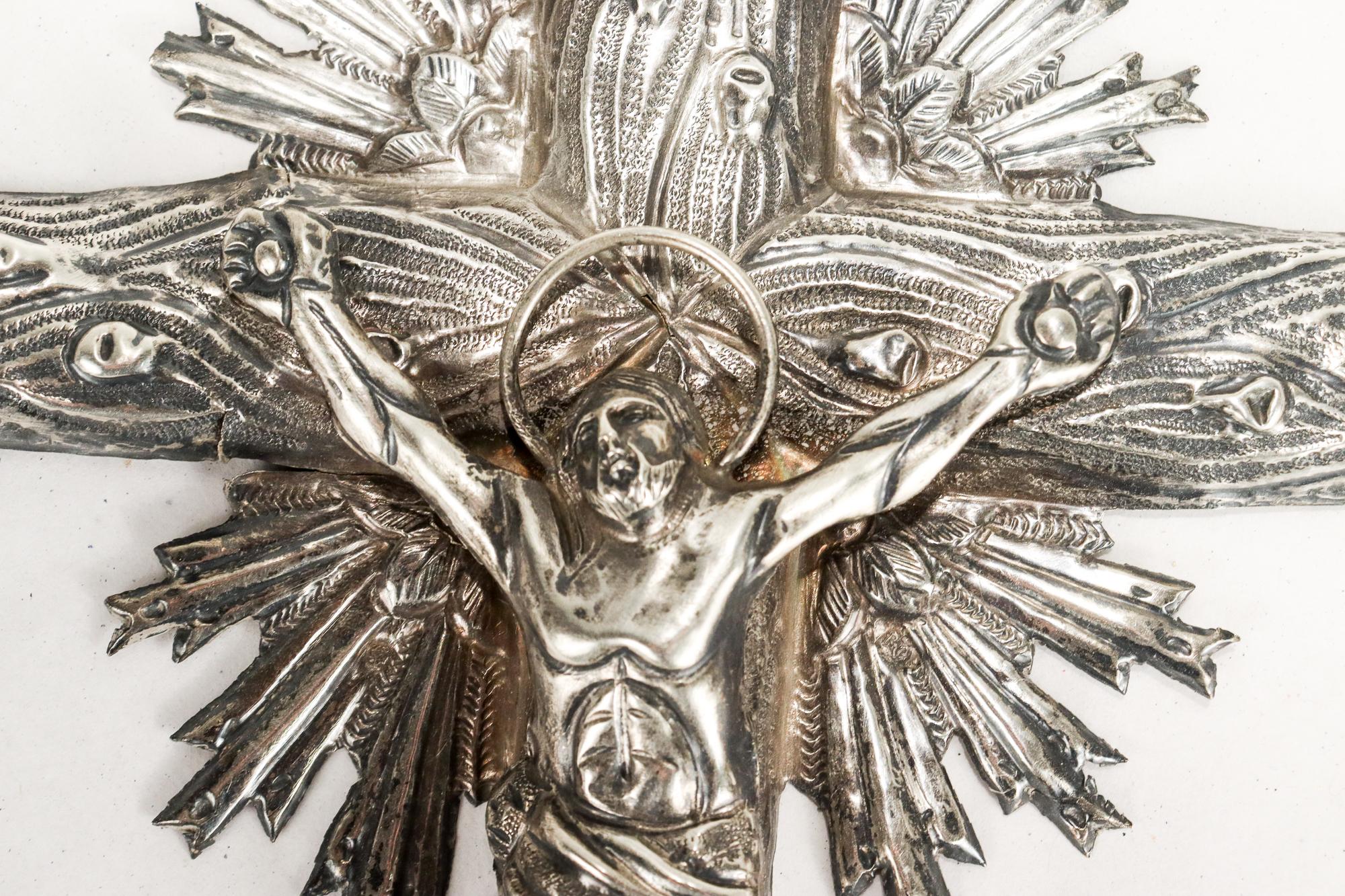Argento Croce o crocifisso ortodosso orientale antico in argento massiccio polacco