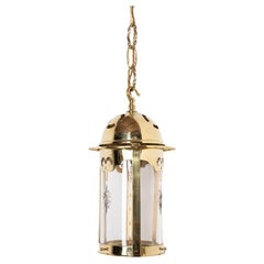 Antique Polished Brass Arts & Crafts Hall Lantern with Crystal Glass Shade