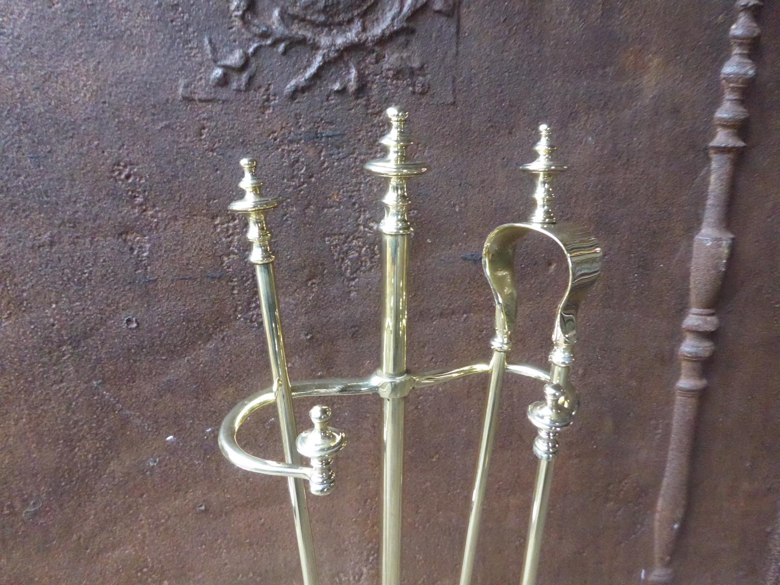 20th Century Antique Polished Brass French 'Grandy Fils' Fireplace Tools or Fire Tools For Sale