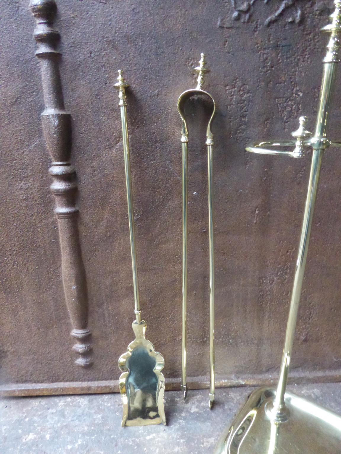 Antique Polished Brass French 'Grandy Fils' Fireplace Tools or Fire Tools For Sale 2