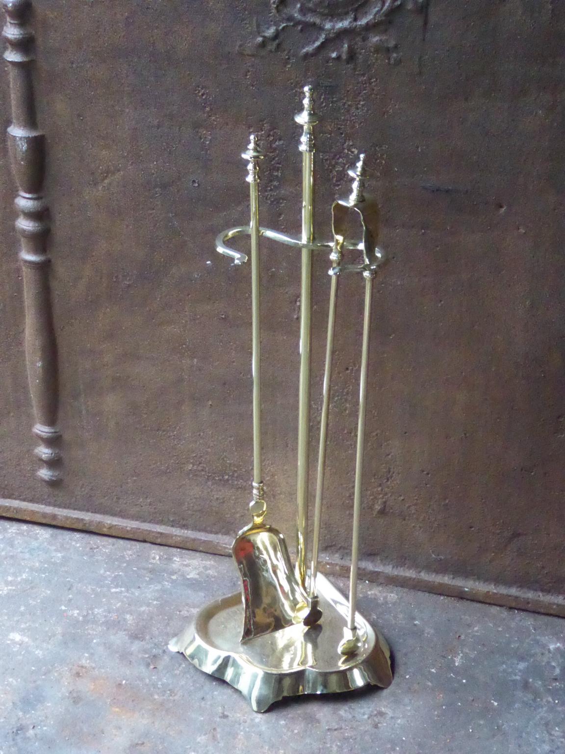 Antique Polished Brass French Napoleon III Fireplace Tools or Fire Tools In Good Condition For Sale In Amerongen, NL