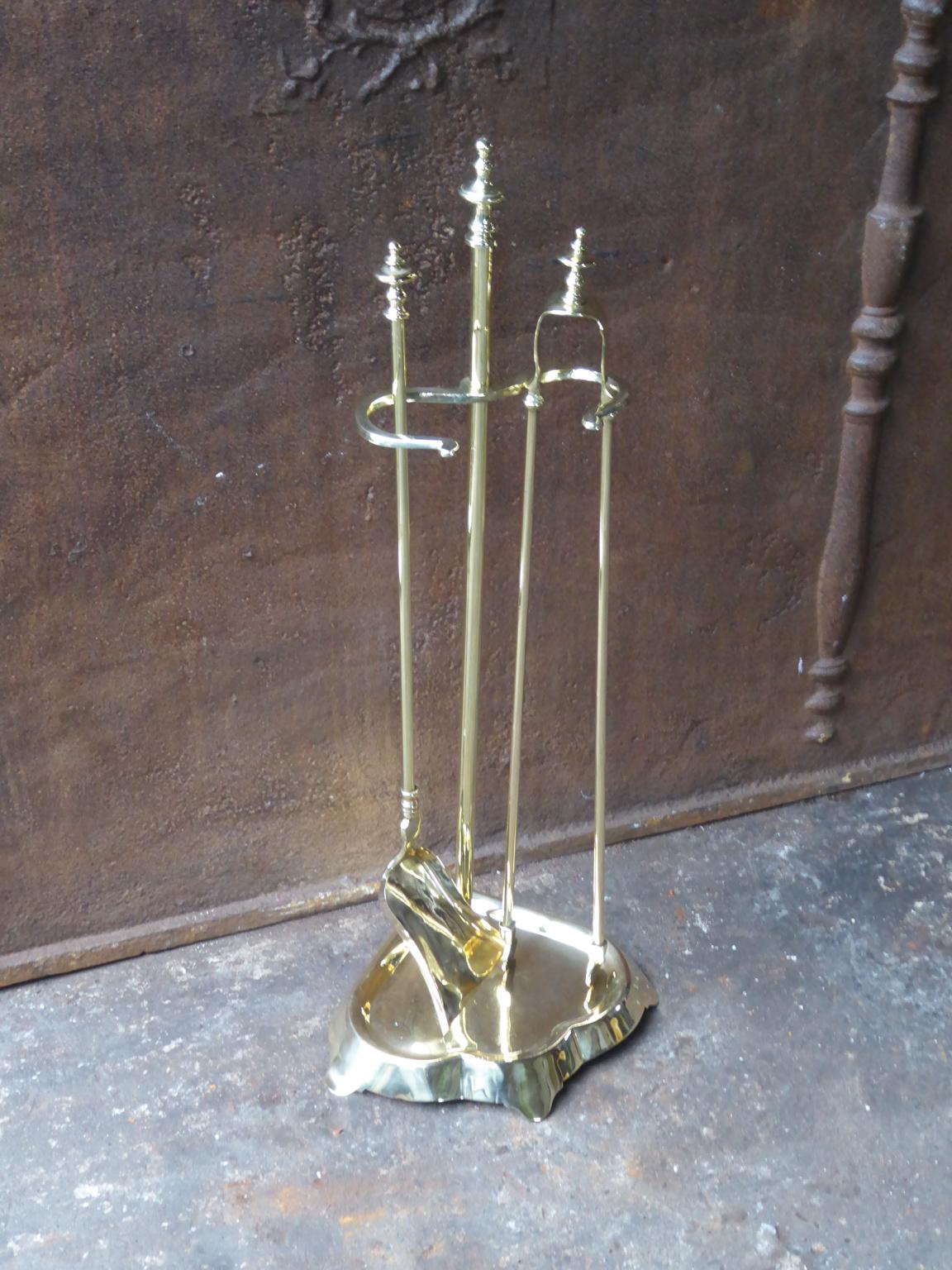 20th Century Antique Polished Brass French Napoleon III Fireplace Tools or Fire Tools For Sale