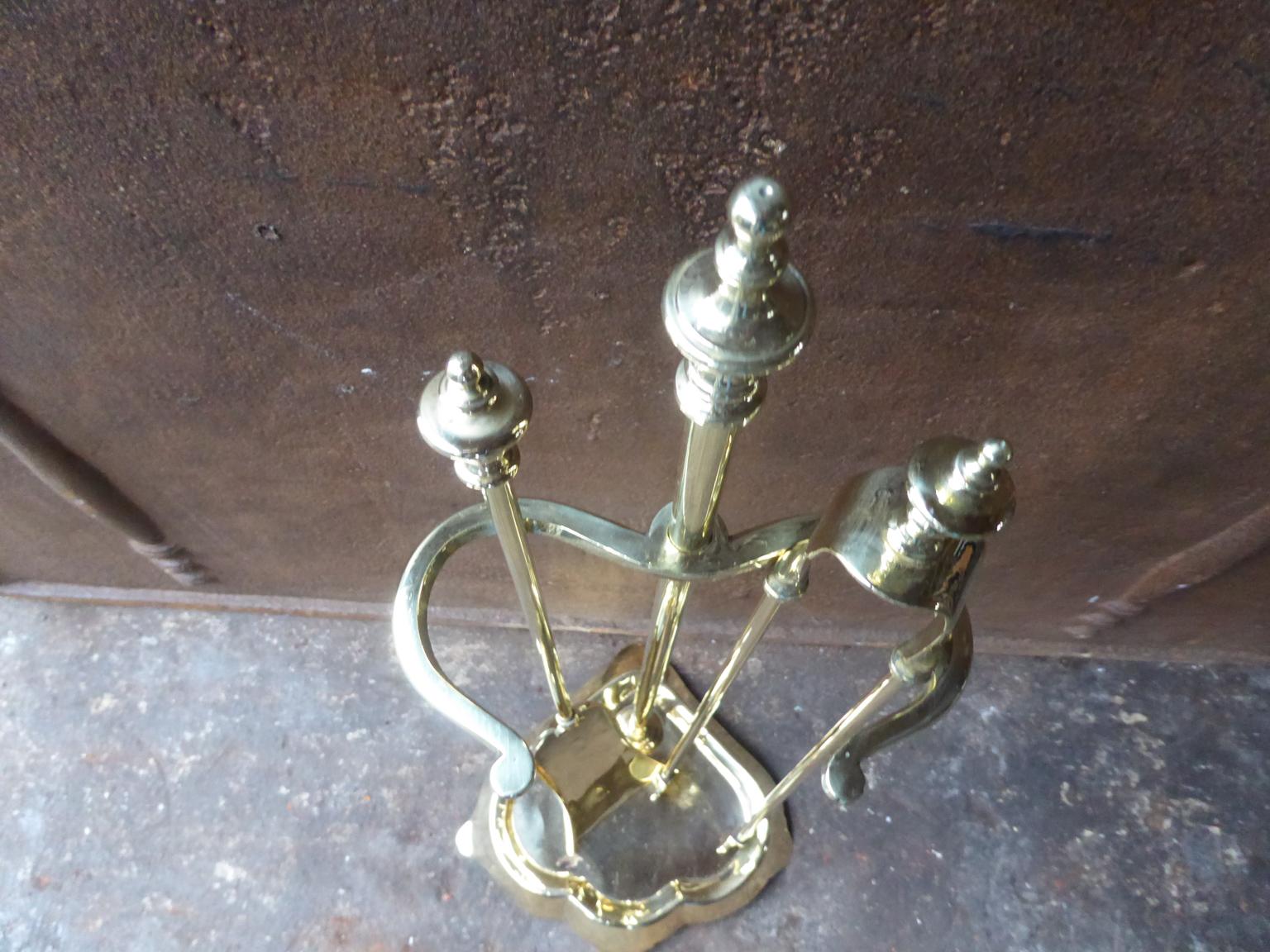 Antique Polished Brass French Napoleon III Fireplace Tools or Fire Tools For Sale 1