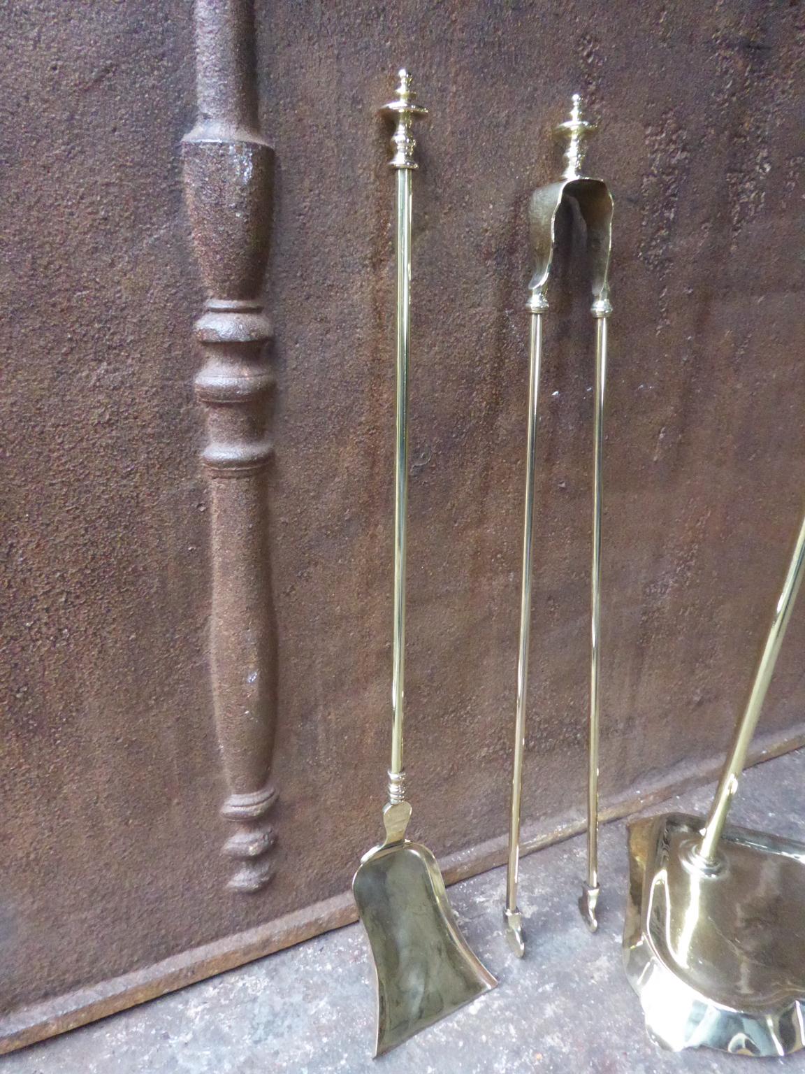 Antique Polished Brass French Napoleon III Fireplace Tools or Fire Tools For Sale 5