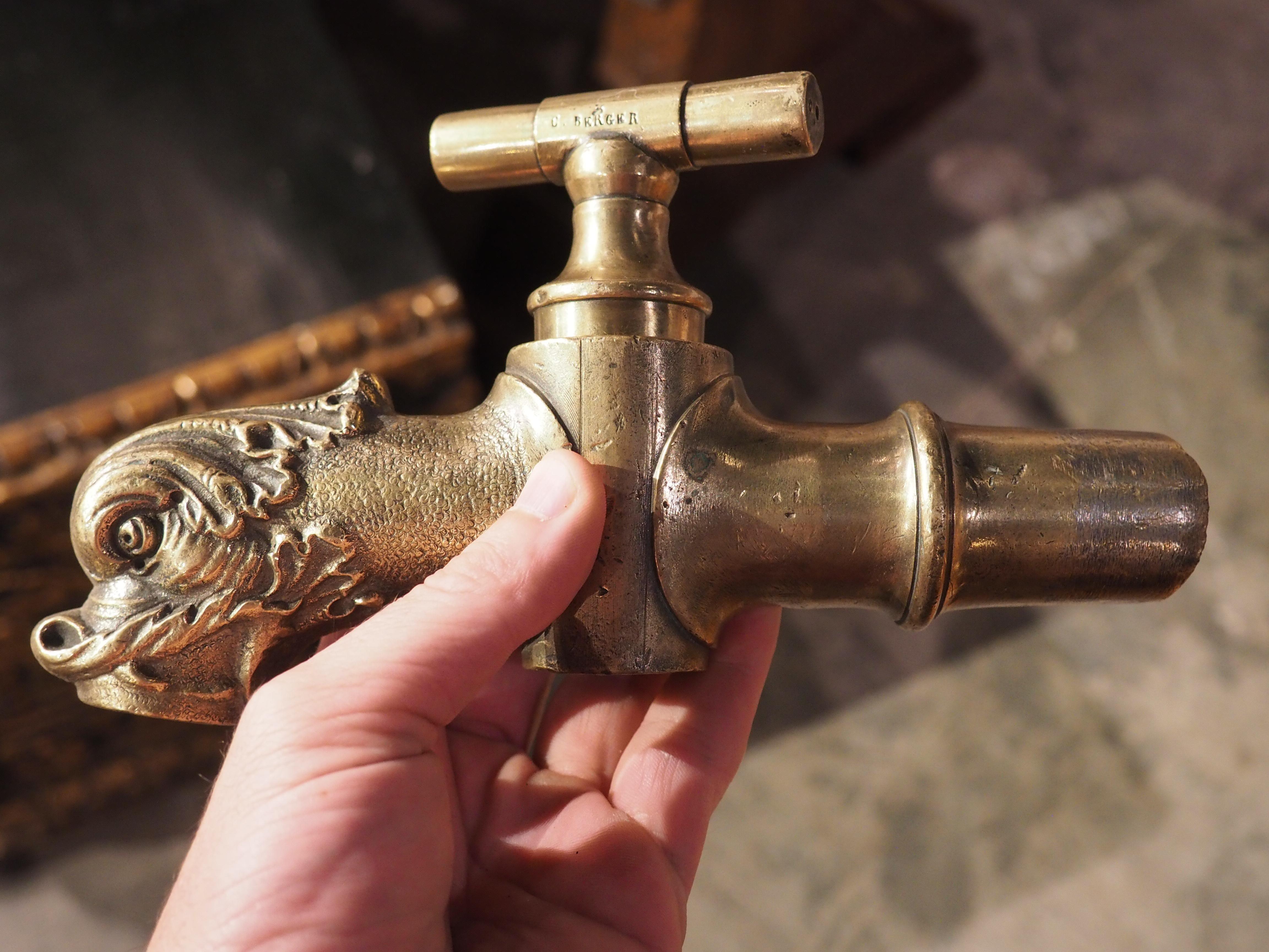French Antique Polished Bronze Dolphin Spout from France, Mid 1800s