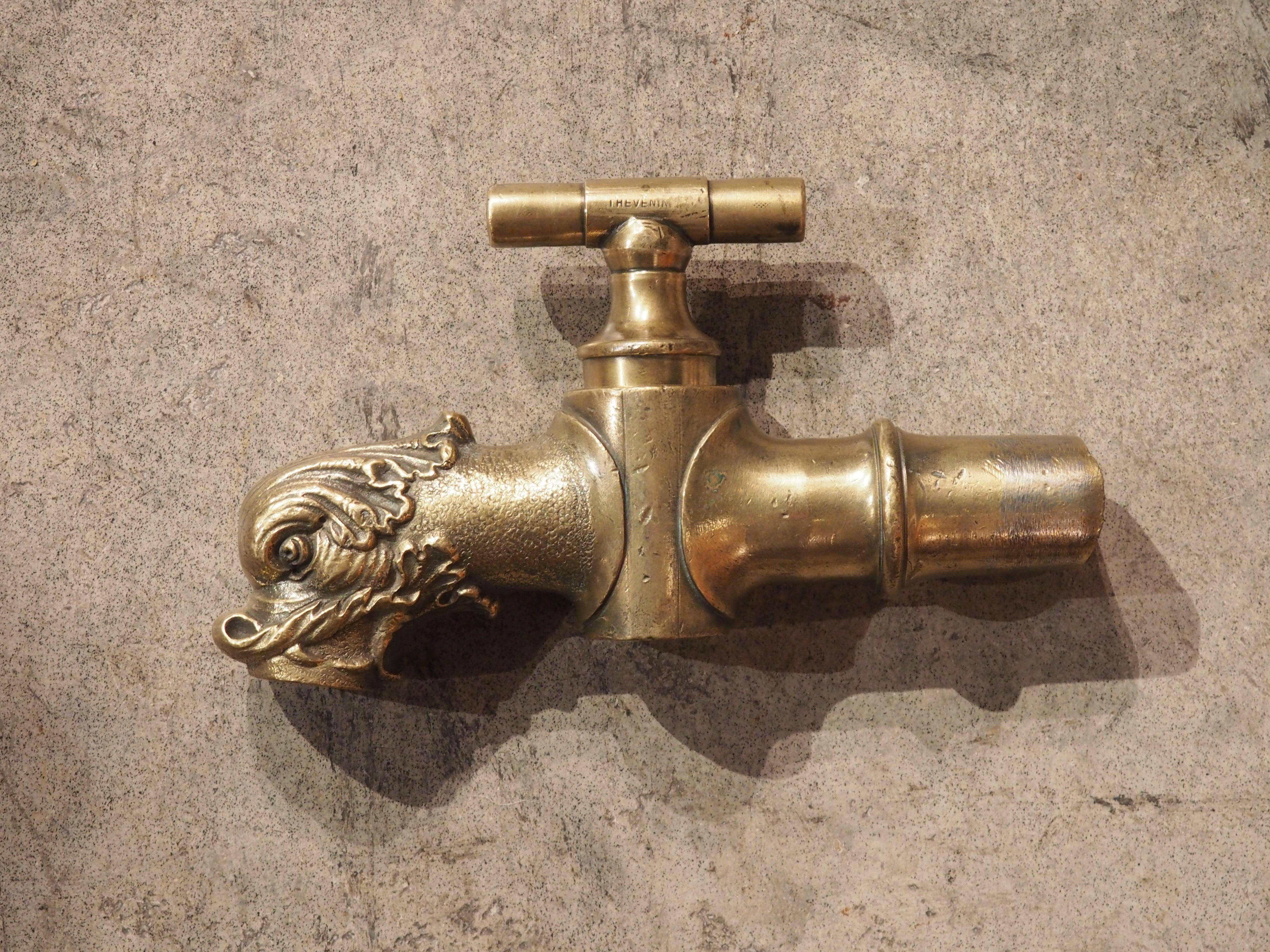 Antique Polished Bronze Dolphin Spout from France, Mid 1800s In Good Condition In Dallas, TX