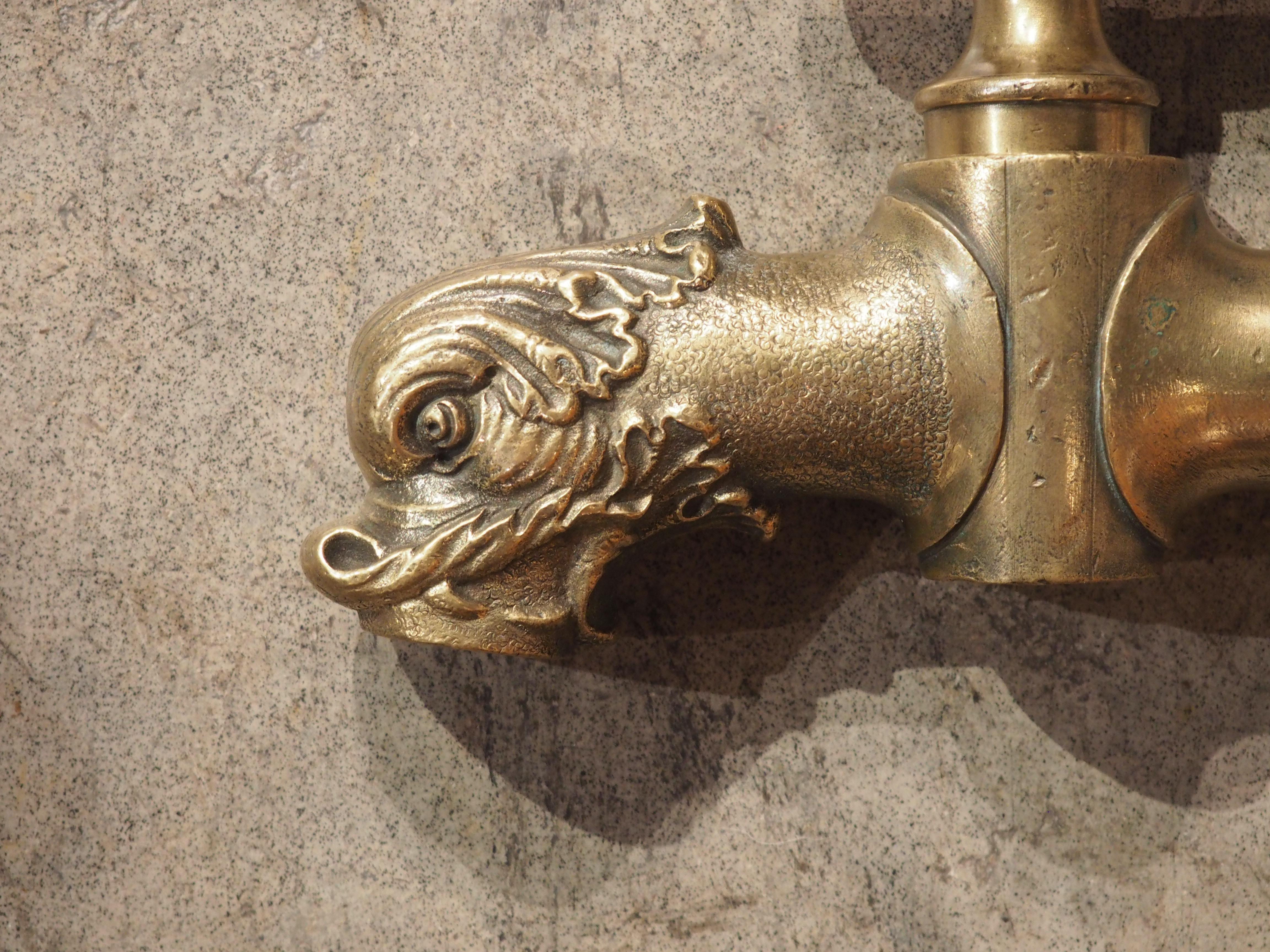 19th Century Antique Polished Bronze Dolphin Spout from France, Mid 1800s
