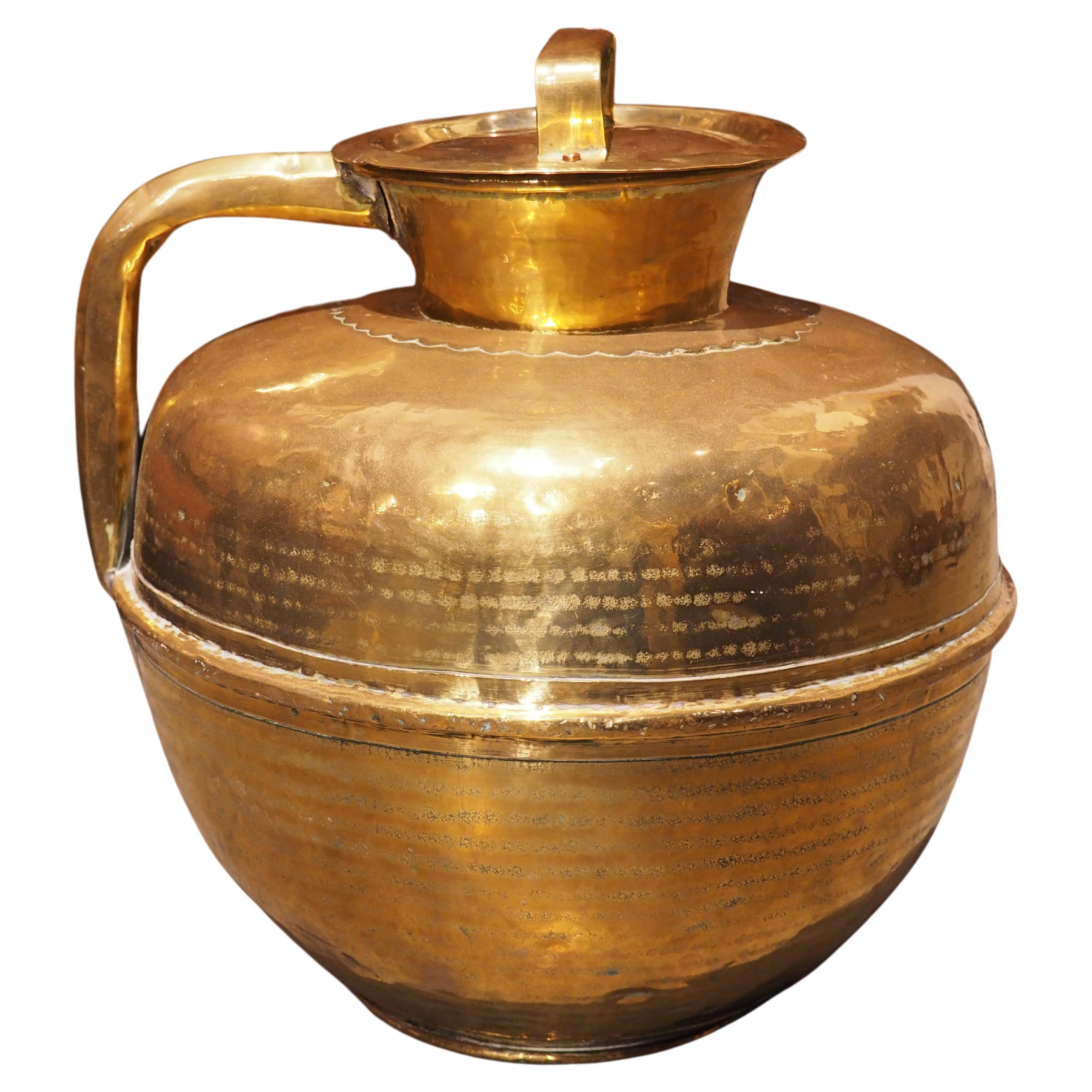Antique Polished French Brass Milk Jug from Normandy, Circa 1850