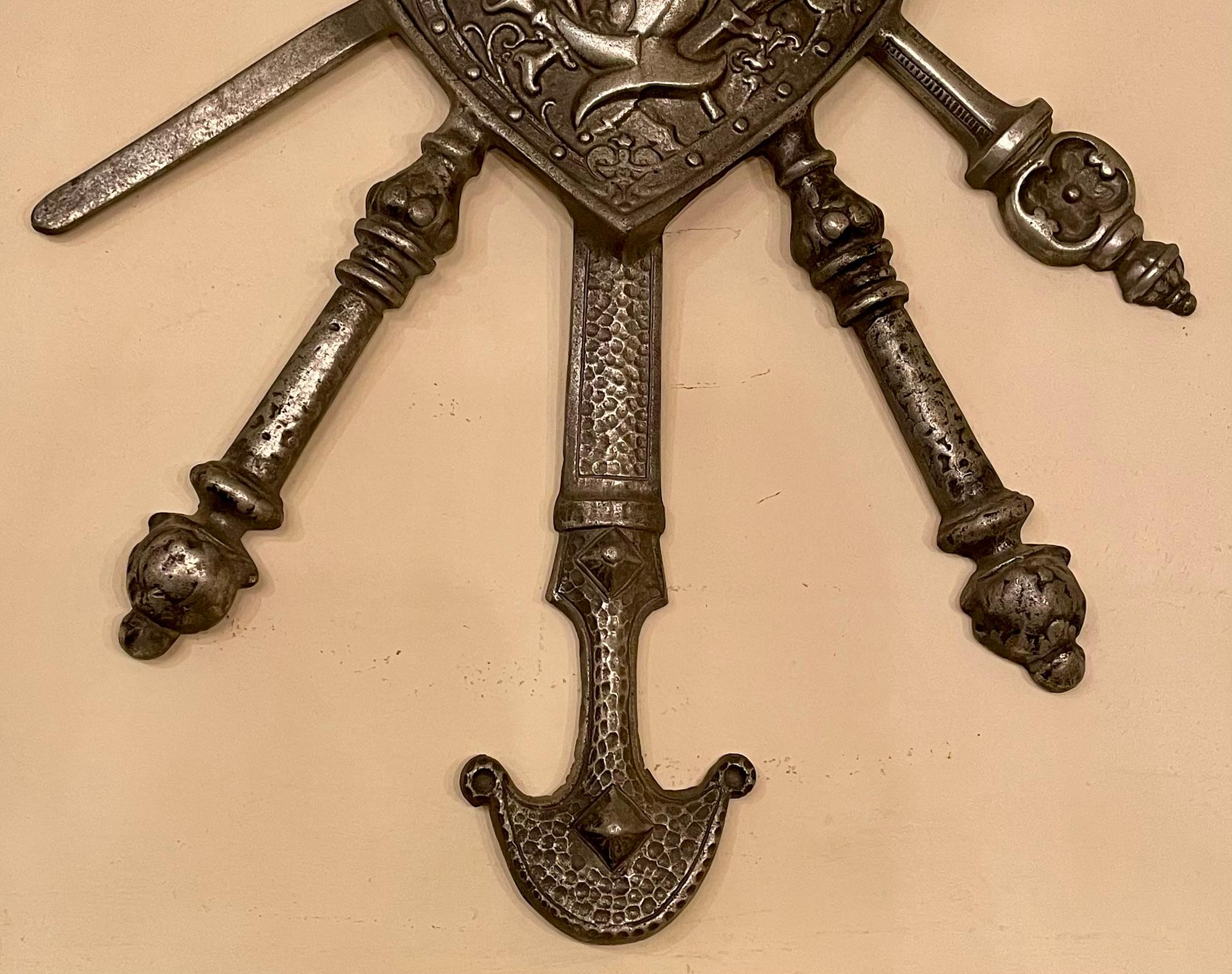 Antique polished steel coat of arms, circa 1890-1900.