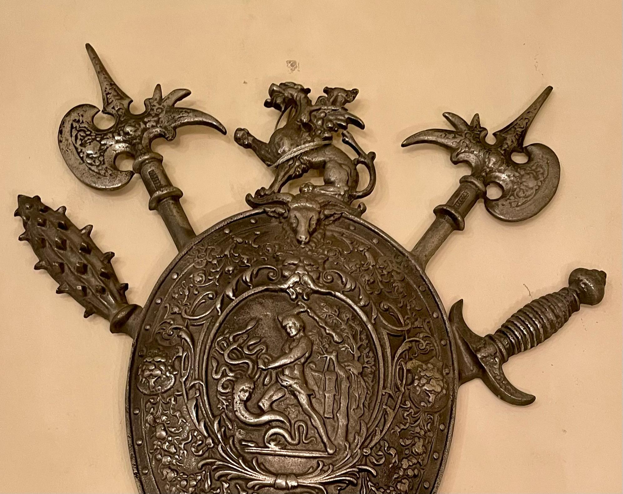 XIXe siècle Antique Polished Steel Coat of Arms, Circa 1890-1900. en vente