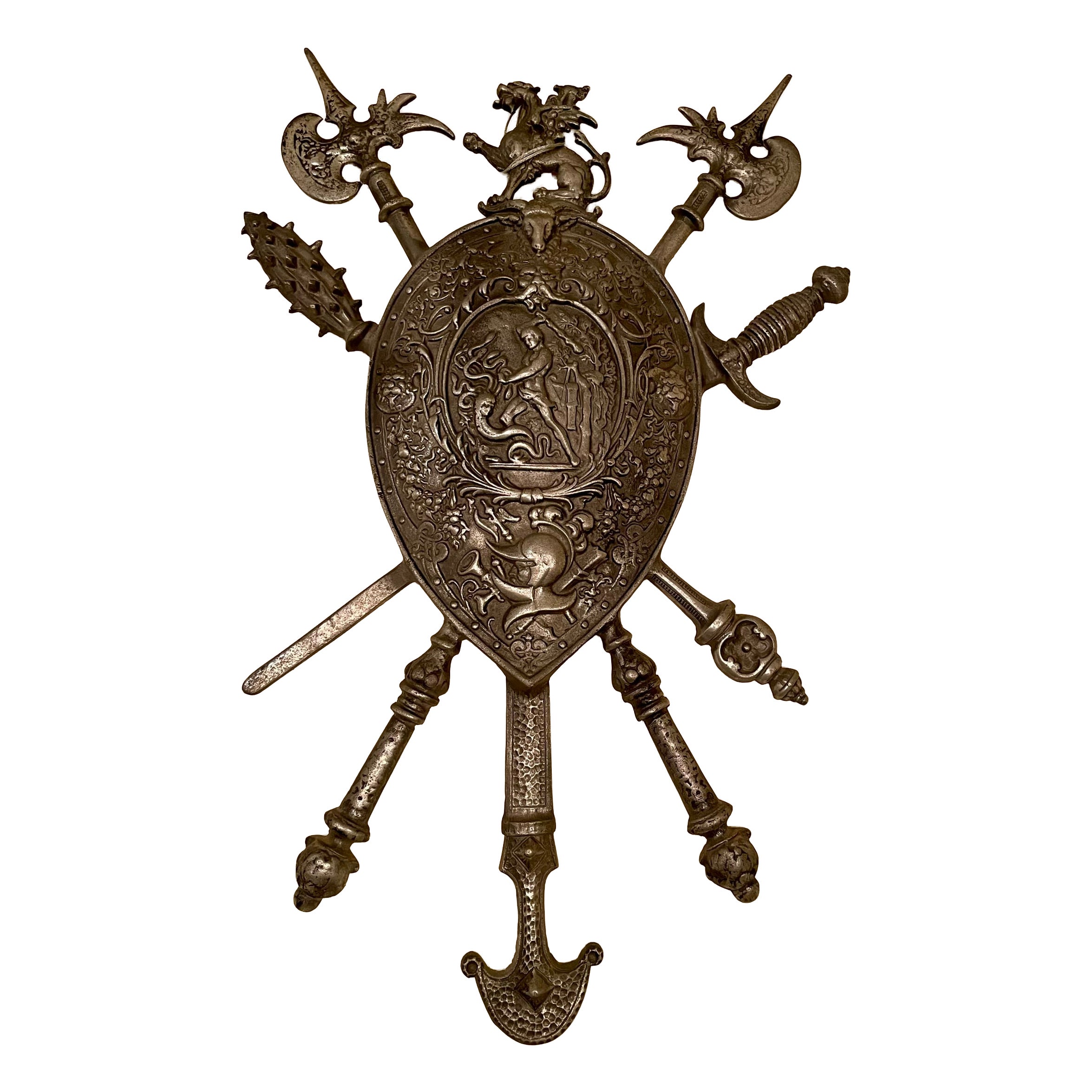 Antique Polished Steel Coat of Arms, Circa 1890-1900.