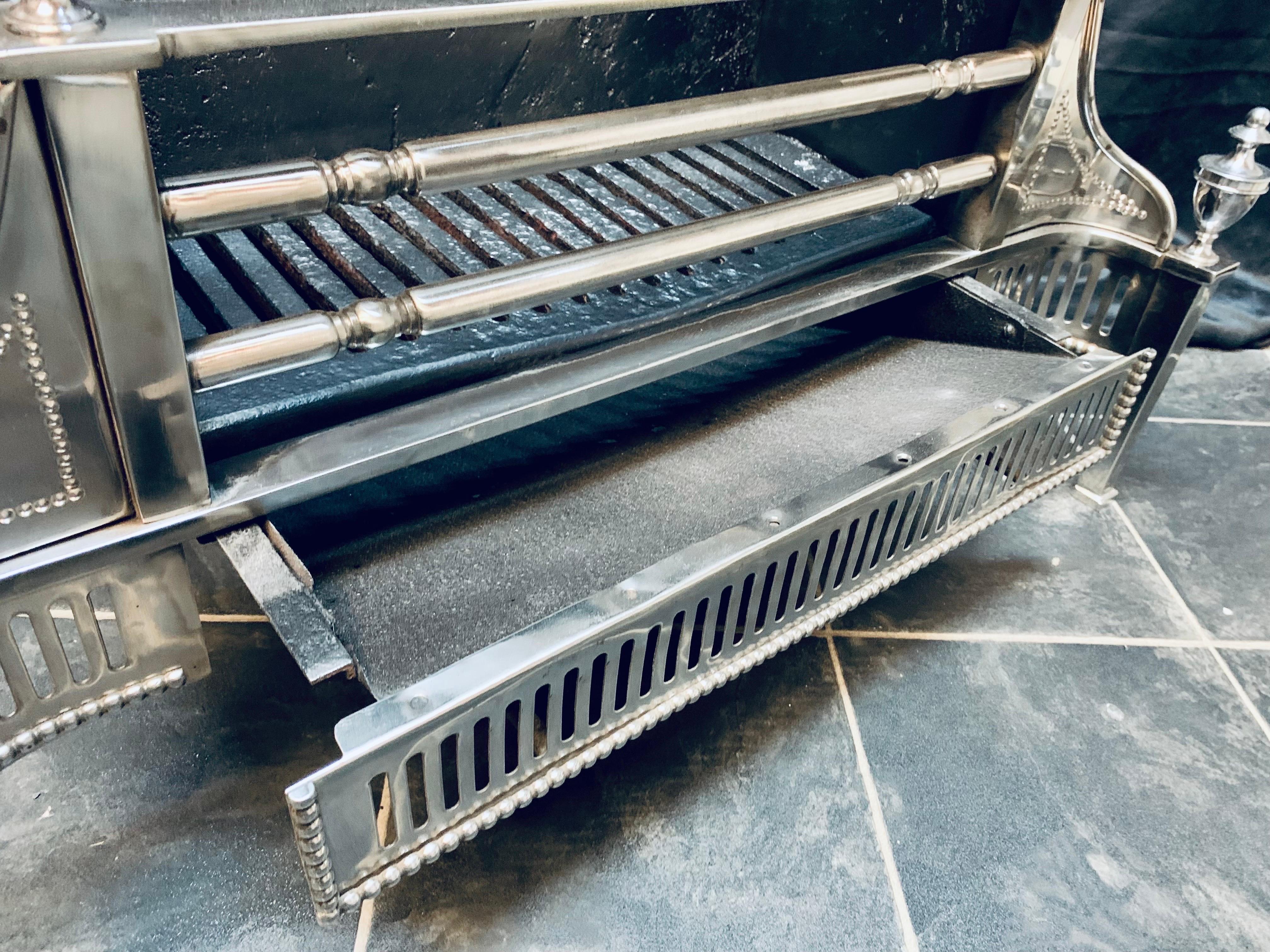 Early 20th Century Antique Polished Steel Fire Grate in the Georgian Manner. For Sale