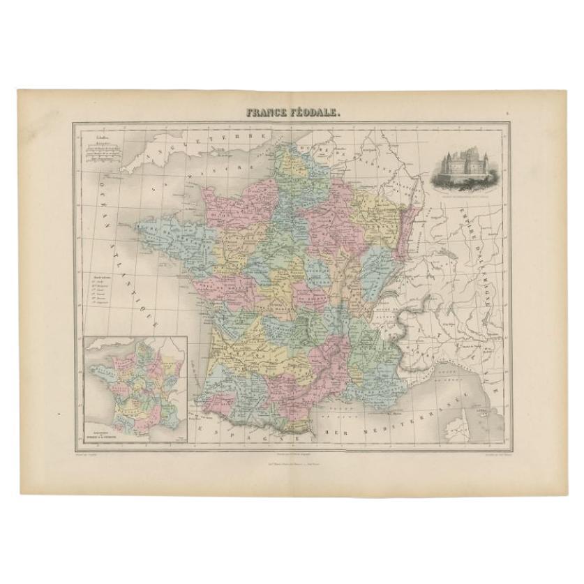 Antique Political Map of France, 1880 For Sale