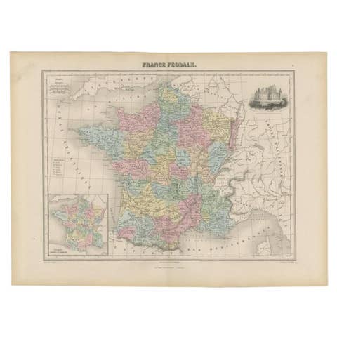 Antique Political Map of France, 1880