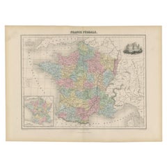 Antique Political Map of France, 1880