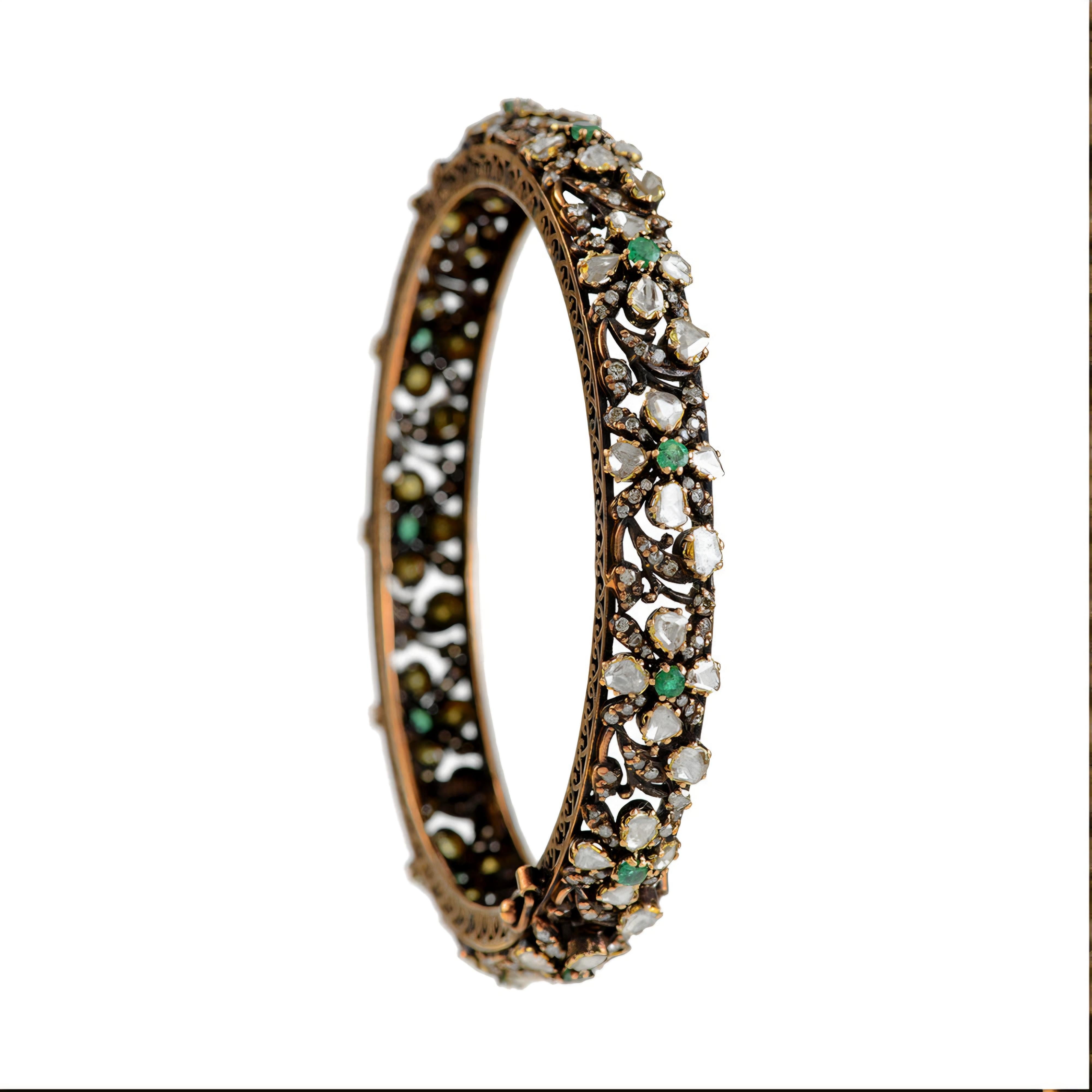 Antique Polki Diamond  and Bracelet Natural Diamond Victorian  Bracelet handmade For Sale 4