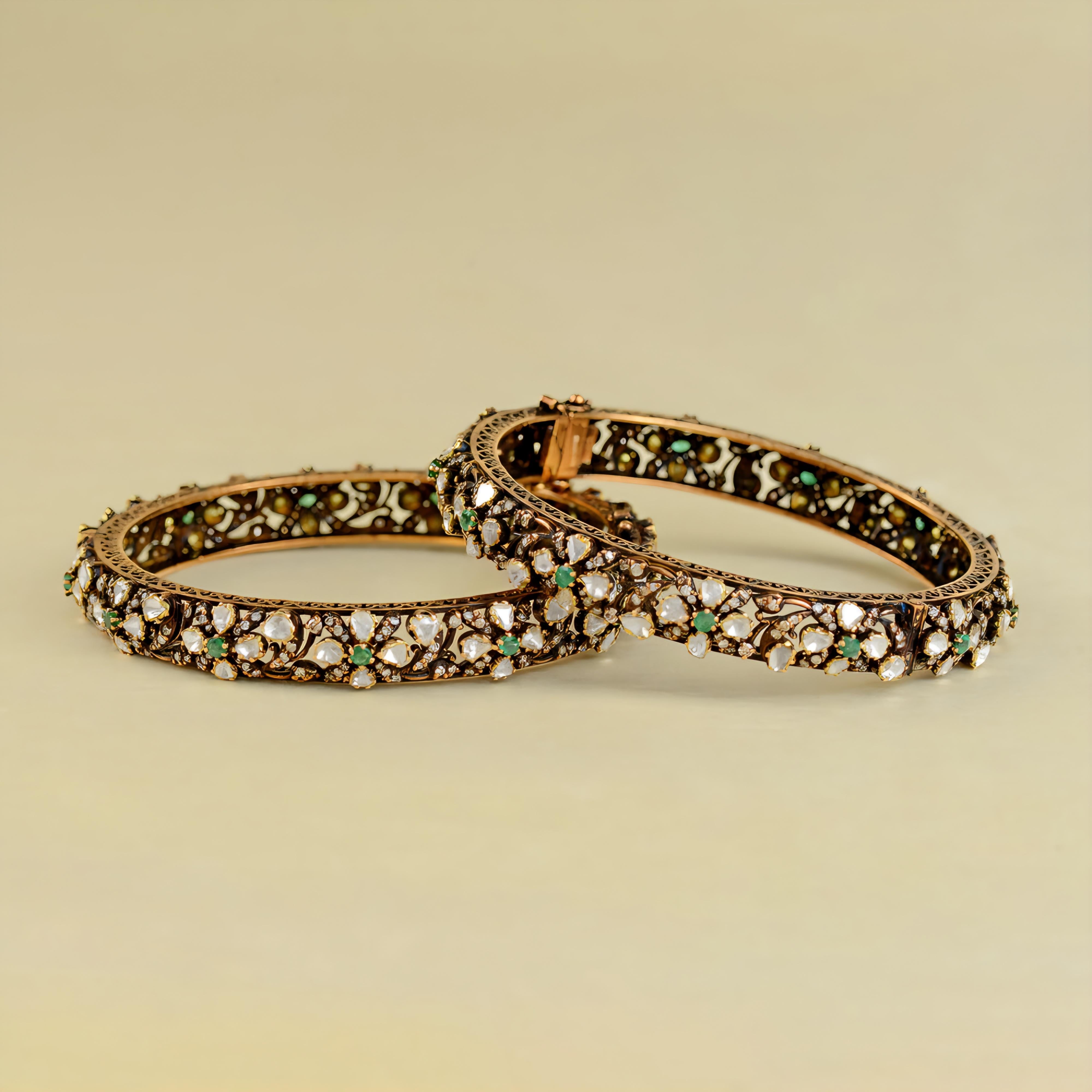 Antique Polki Diamond  and Bracelet Natural Diamond Victorian  Bracelet handmade For Sale 2