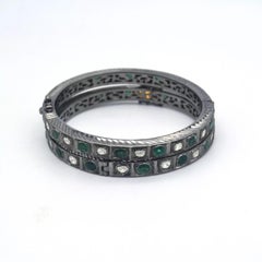 Antique Polki Diamond  and emerald bangle  Natural Diamond Victorian Bracelet
