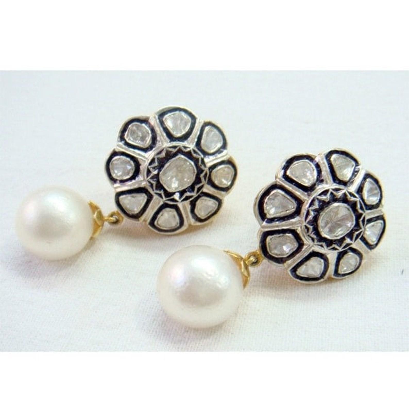 Antiguo Polki Diamante y Pera  Pendientes Diamante natural polki en venta 1