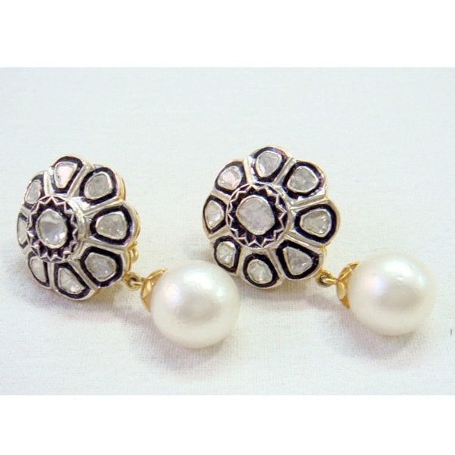Antiguo Polki Diamante y Pera  Pendientes Diamante natural polki en venta 2