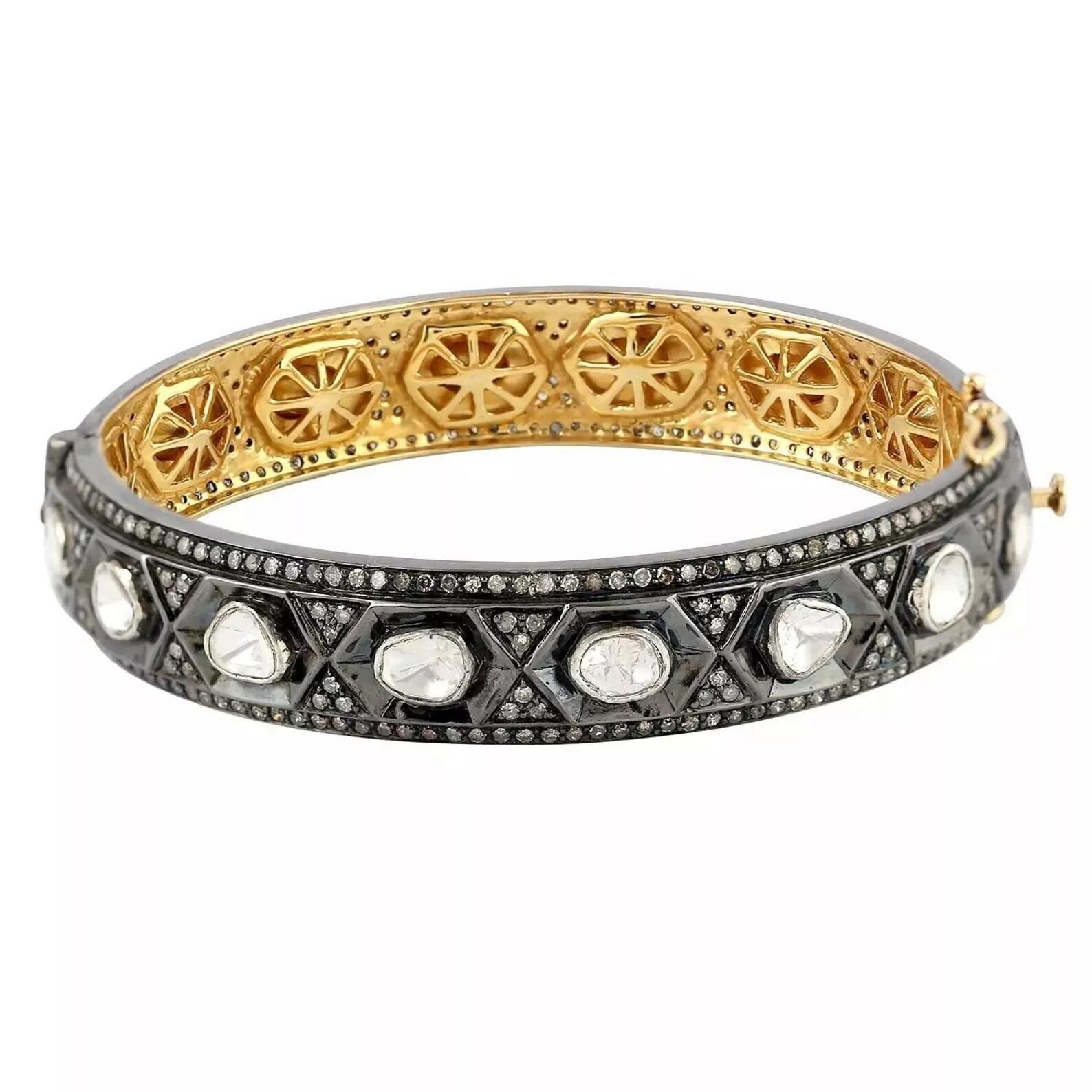 Antique Polki Diamond bangle  Bracelet Natural Diamond Victorian Bracelet For Sale 5