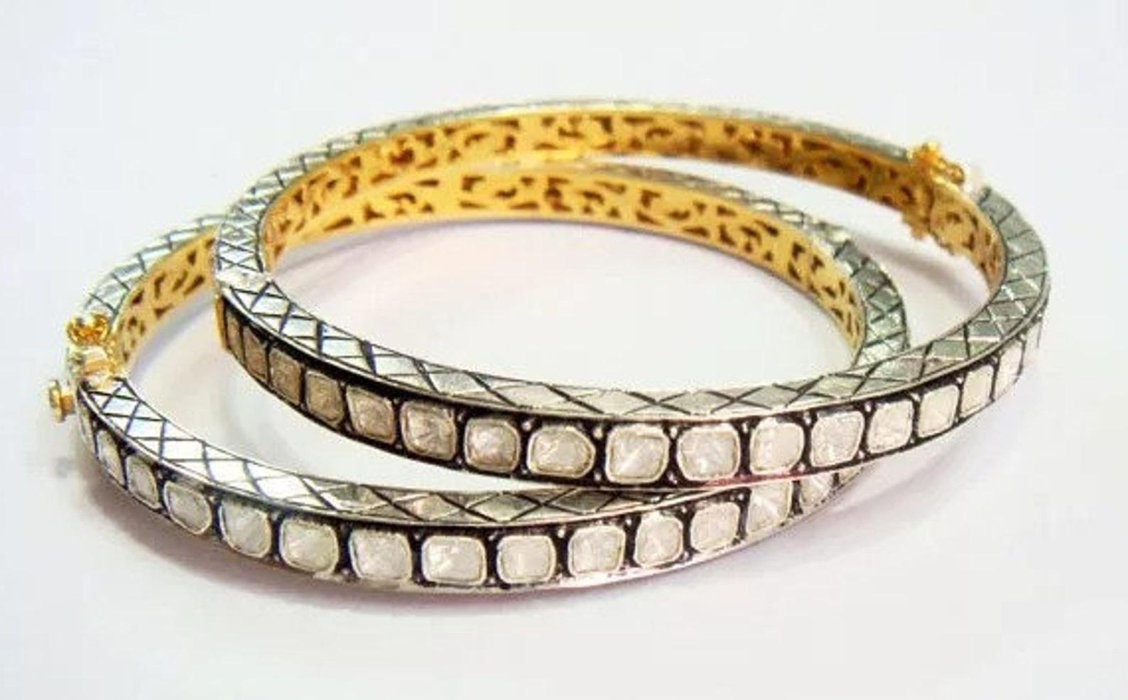 Art Deco Antique Polki Diamond bangle  Bracelet Natural Diamond Victorian Bracelet For Sale