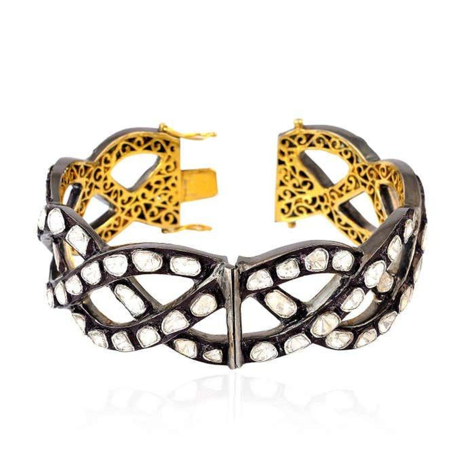 Old Mine Cut Antique Polki Diamond bangle  Bracelet Natural Diamond Victorian Bracelet For Sale