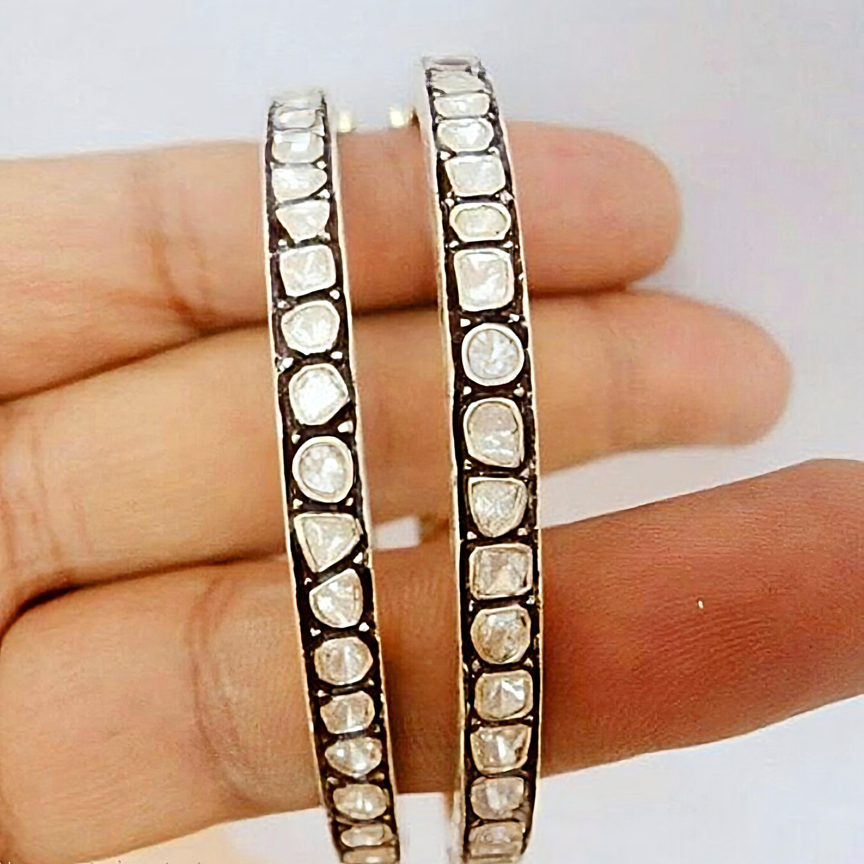 Old Mine Cut Antique Polki Diamond bangle  Bracelet Natural Diamond Victorian Bracelet For Sale