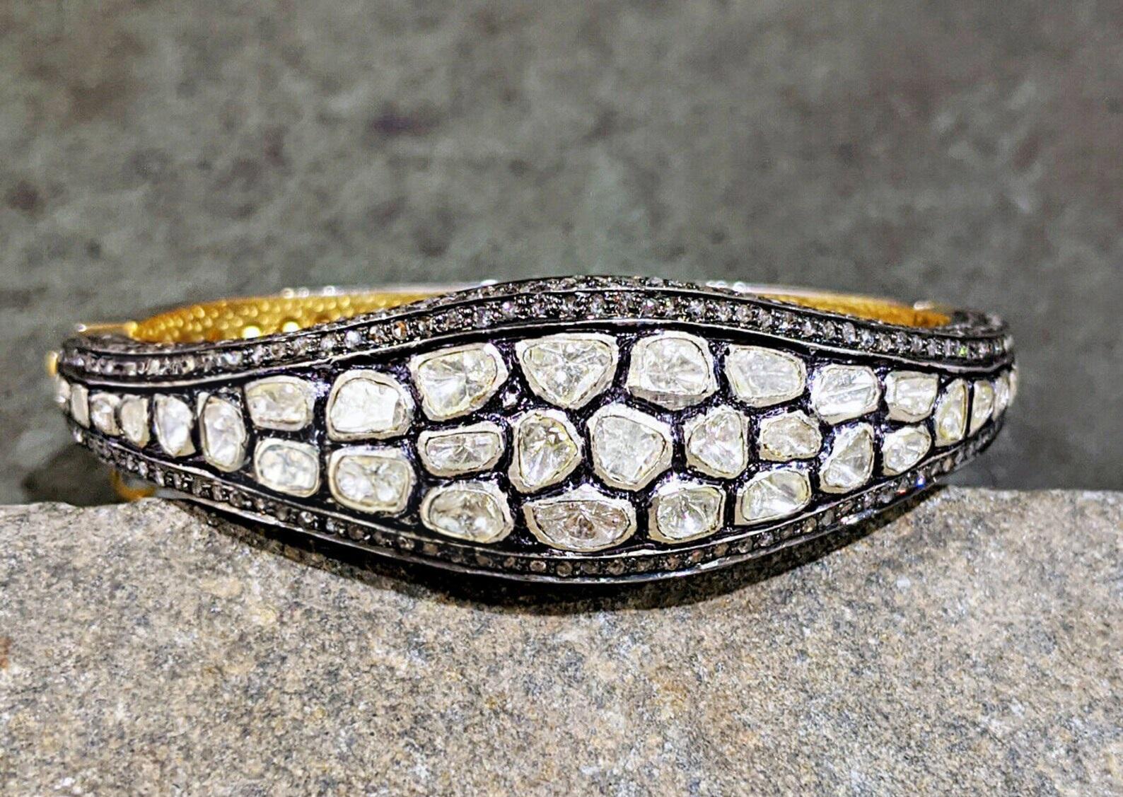 Old Mine Cut Antique Polki Diamond bangle  Bracelet Natural Diamond Victorian Bracelet For Sale