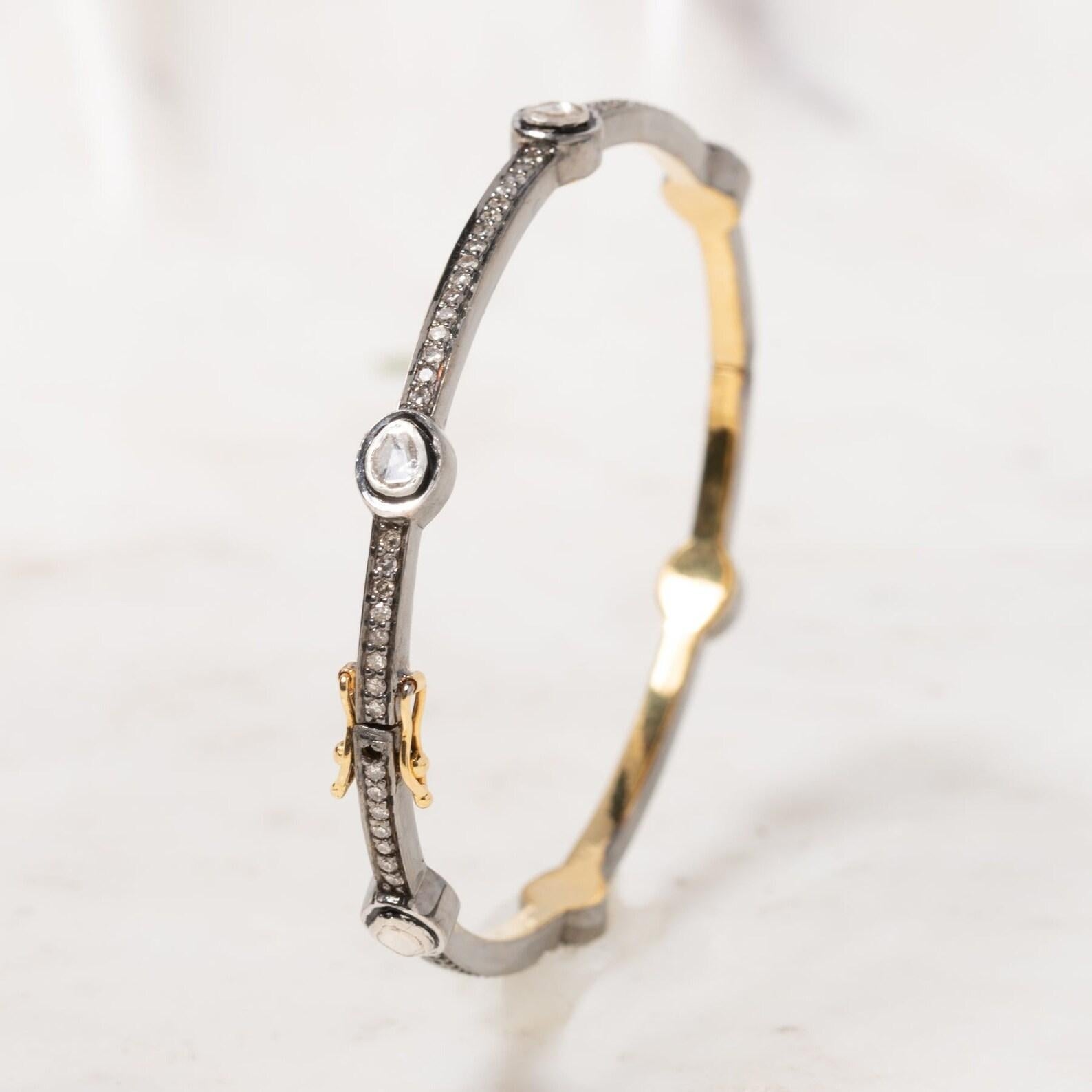 Old Mine Cut Antique Polki Diamond bangle  Bracelet Natural Diamond Victorian Bracelet For Sale