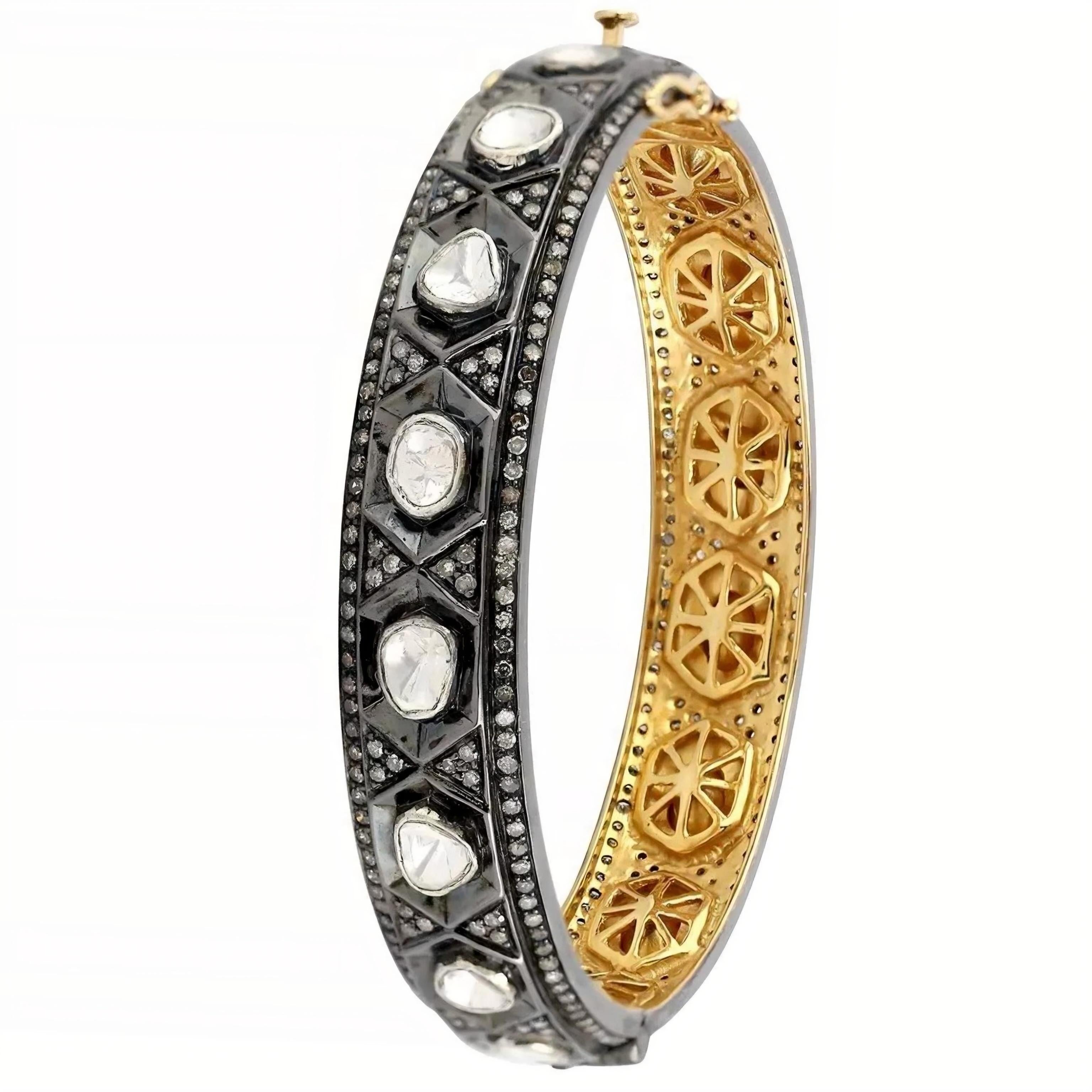 Old Mine Cut Antique Polki Diamond bangle  Bracelet Natural Diamond Victorian Bracelet For Sale
