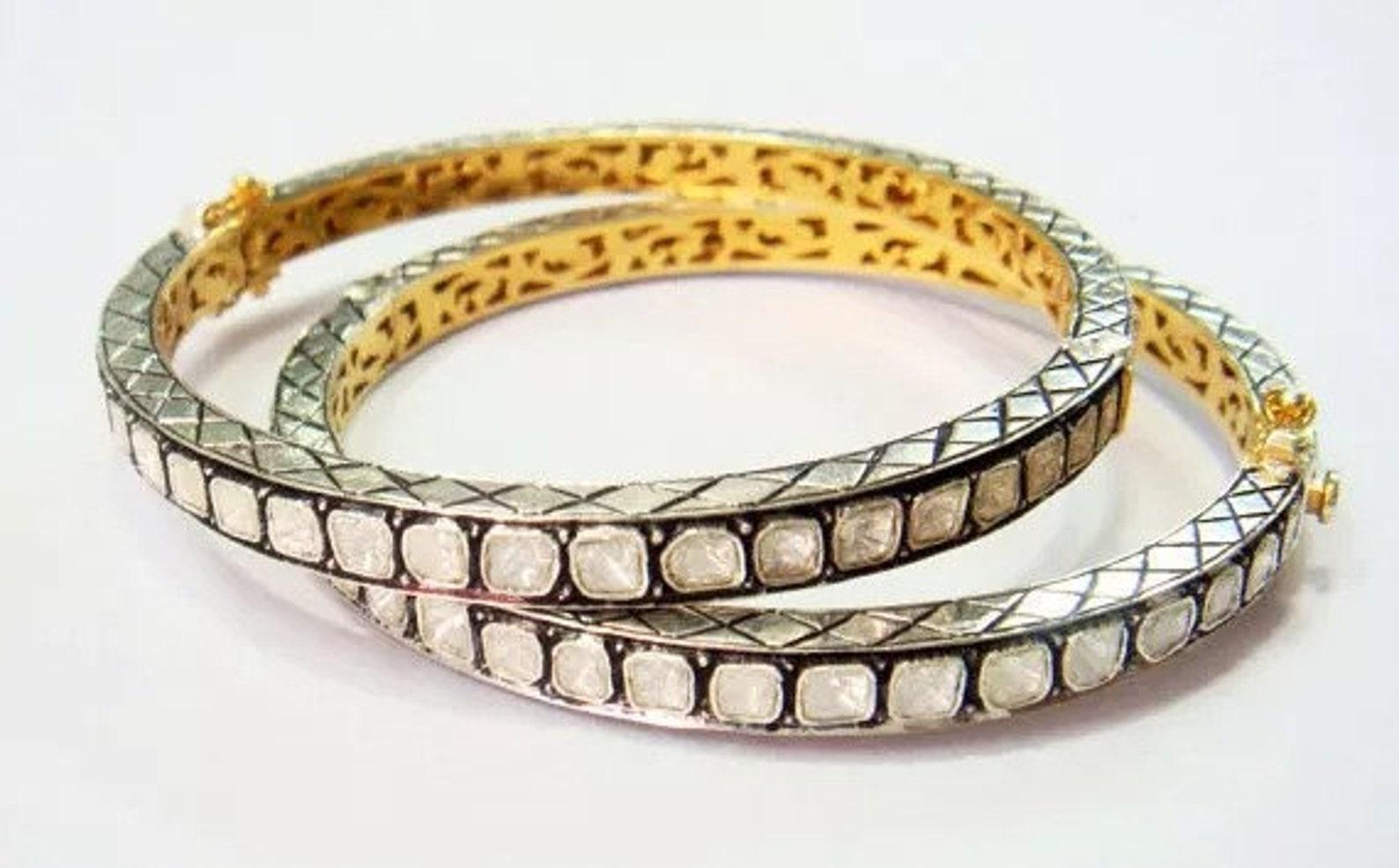 Antique Polki Diamond bangle  Bracelet Natural Diamond Victorian Bracelet In New Condition For Sale In Chicago, IL