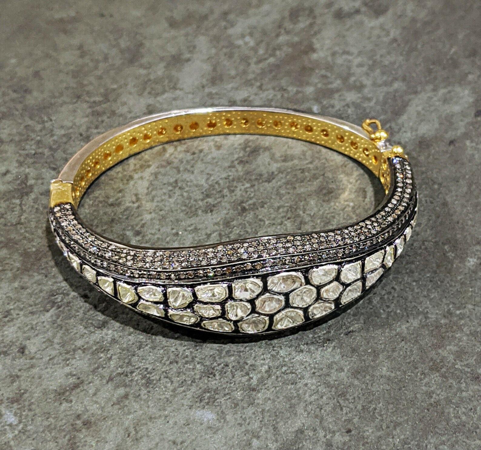 Women's Antique Polki Diamond bangle  Bracelet Natural Diamond Victorian Bracelet For Sale
