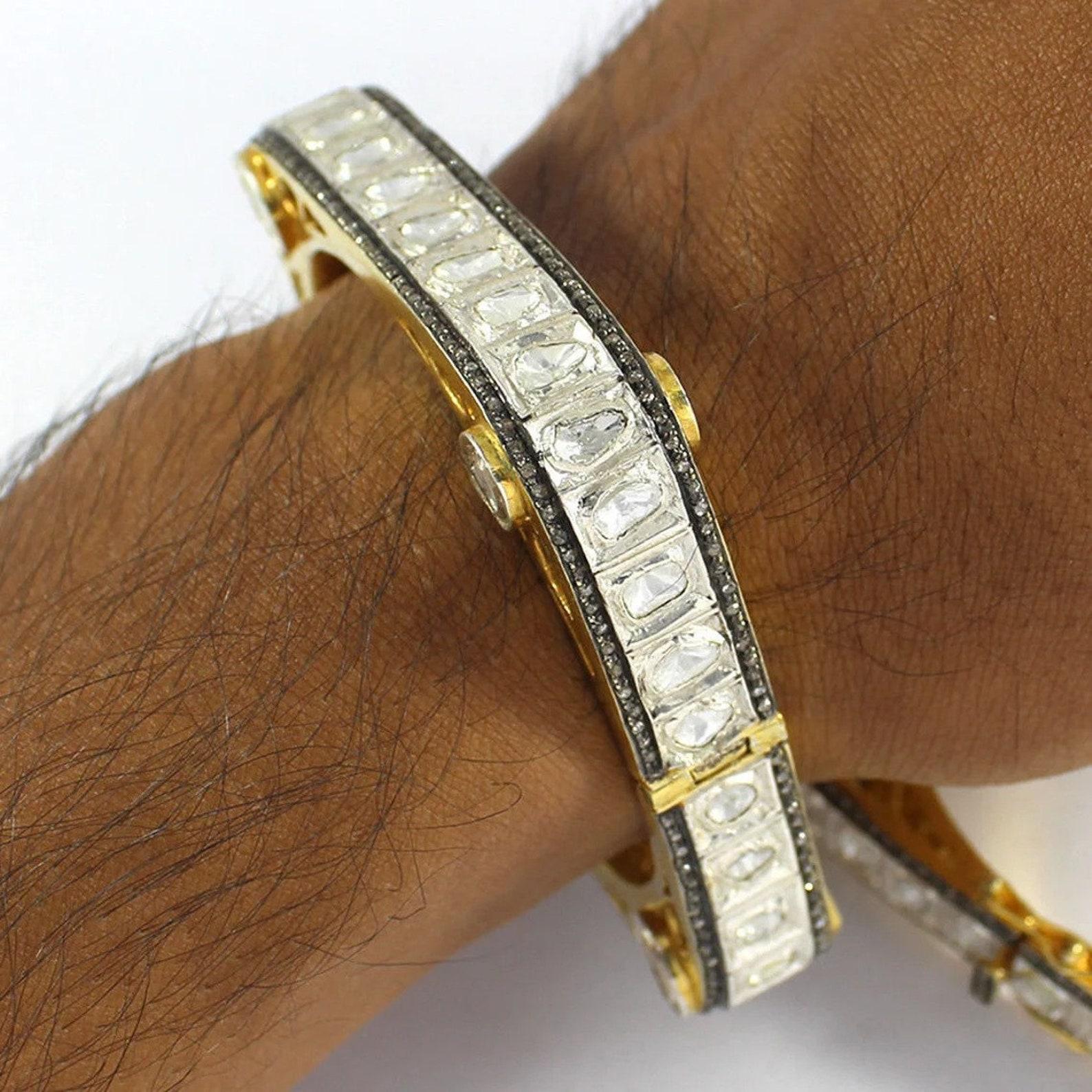 Antique Polki Diamond bangle Natural Diamond Victorian Bracelet 2 pc set For Sale 5