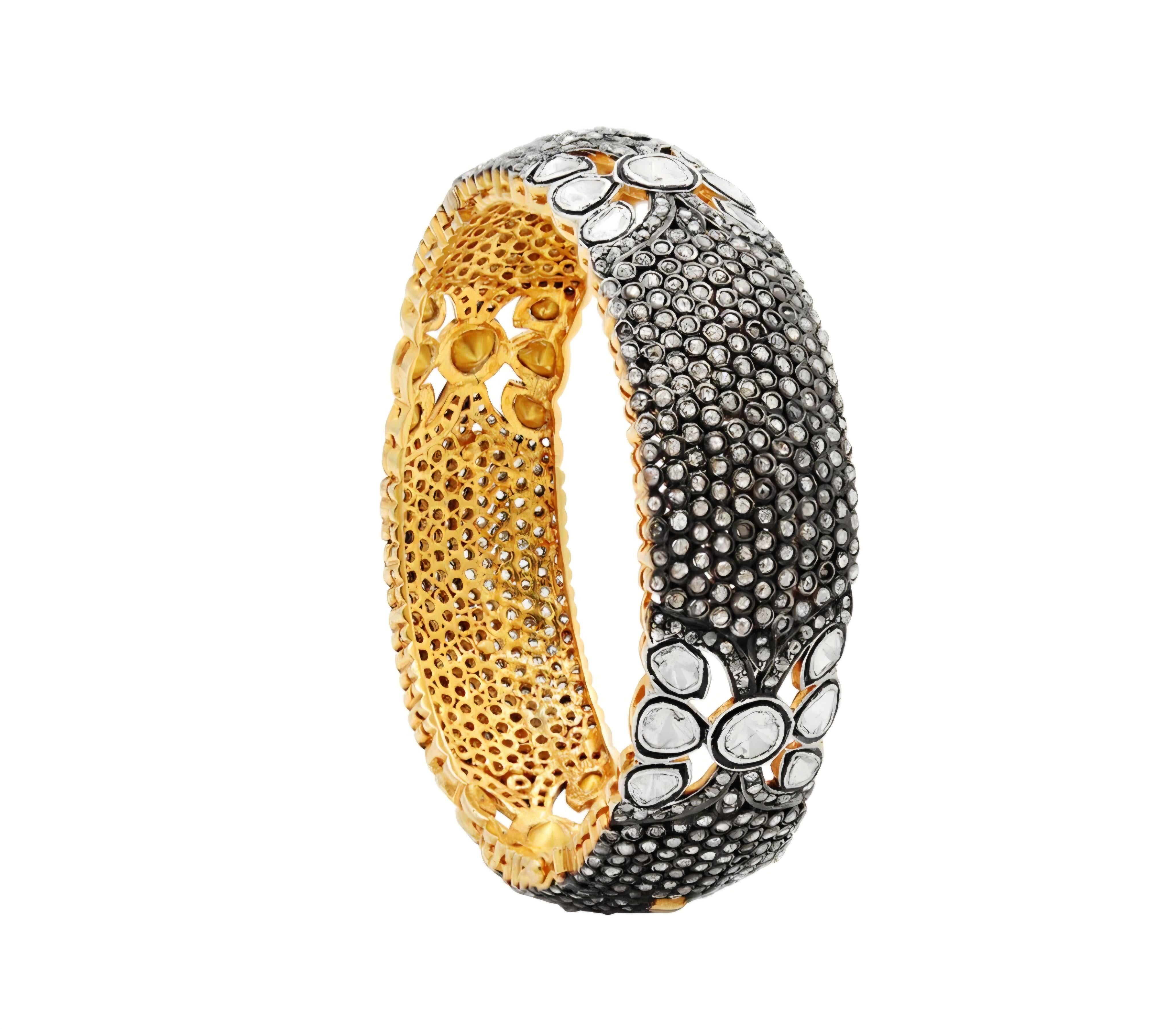 Art Deco Antique Polki Diamond bangle Natural Diamond Victorian Bracelet For Sale