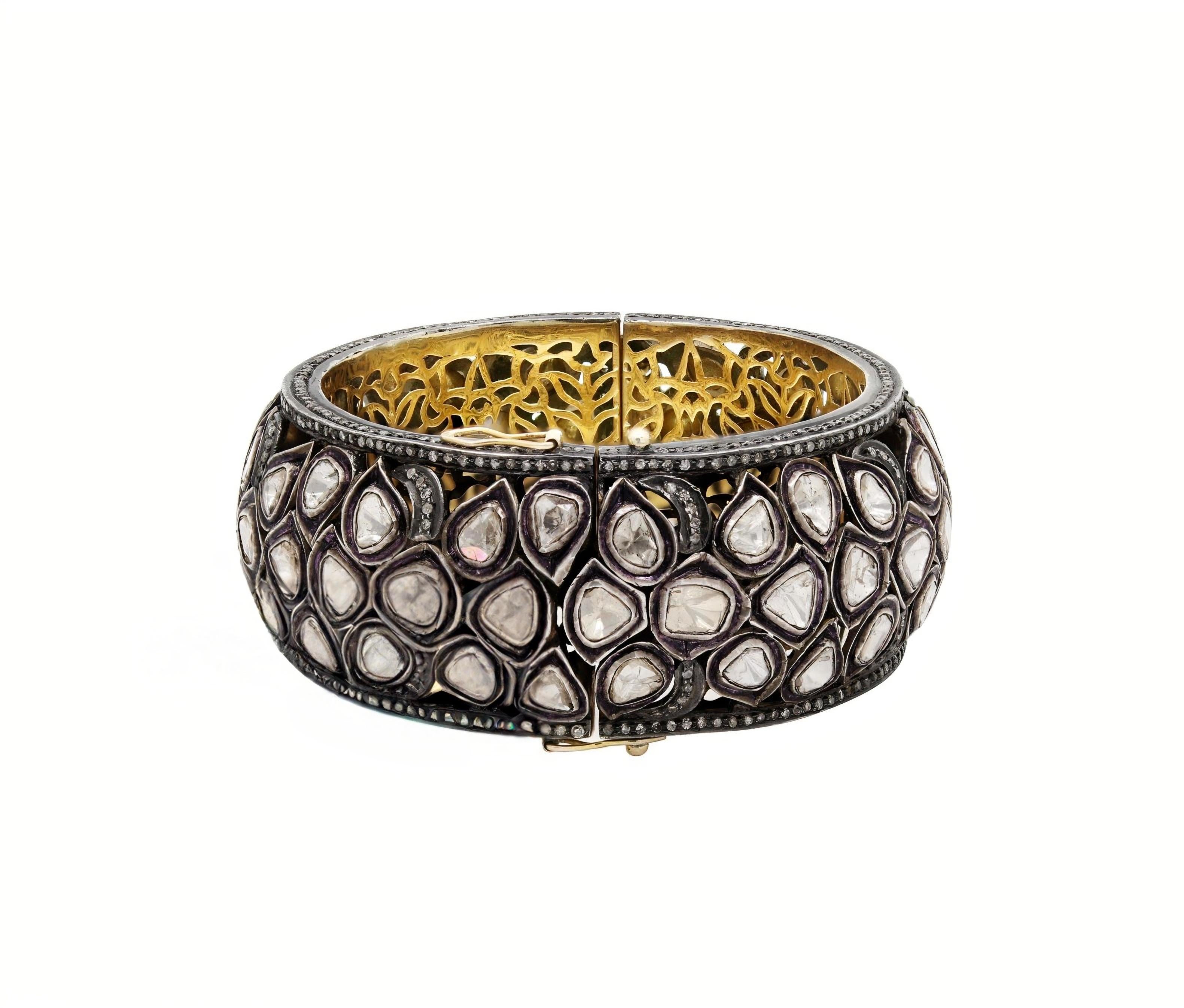 Antique Polki Diamond Bracelet Natural Diamond Victorian Bracelet For Sale 4