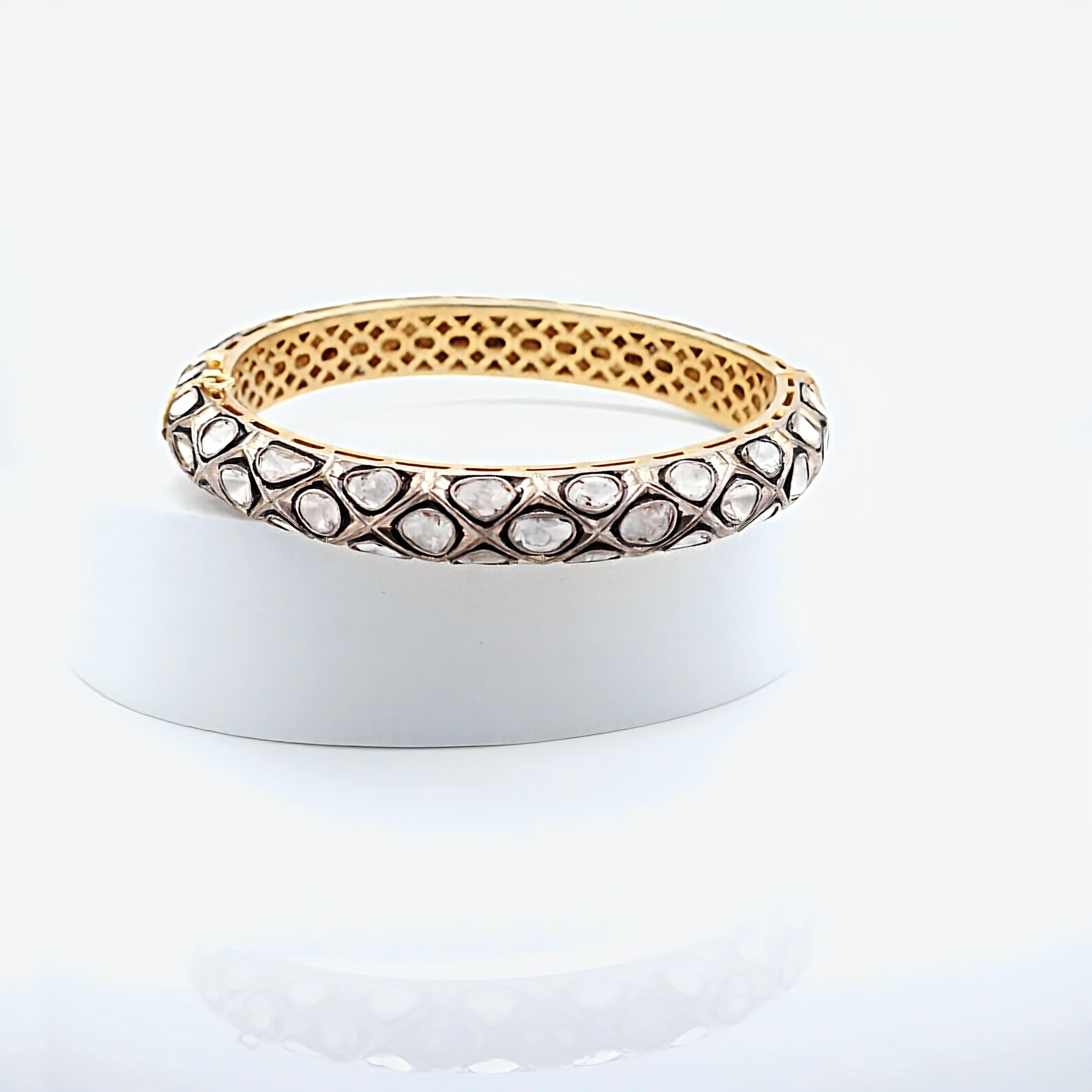 Bracelet victorien ancien Polki avec diamants naturels en vente 4