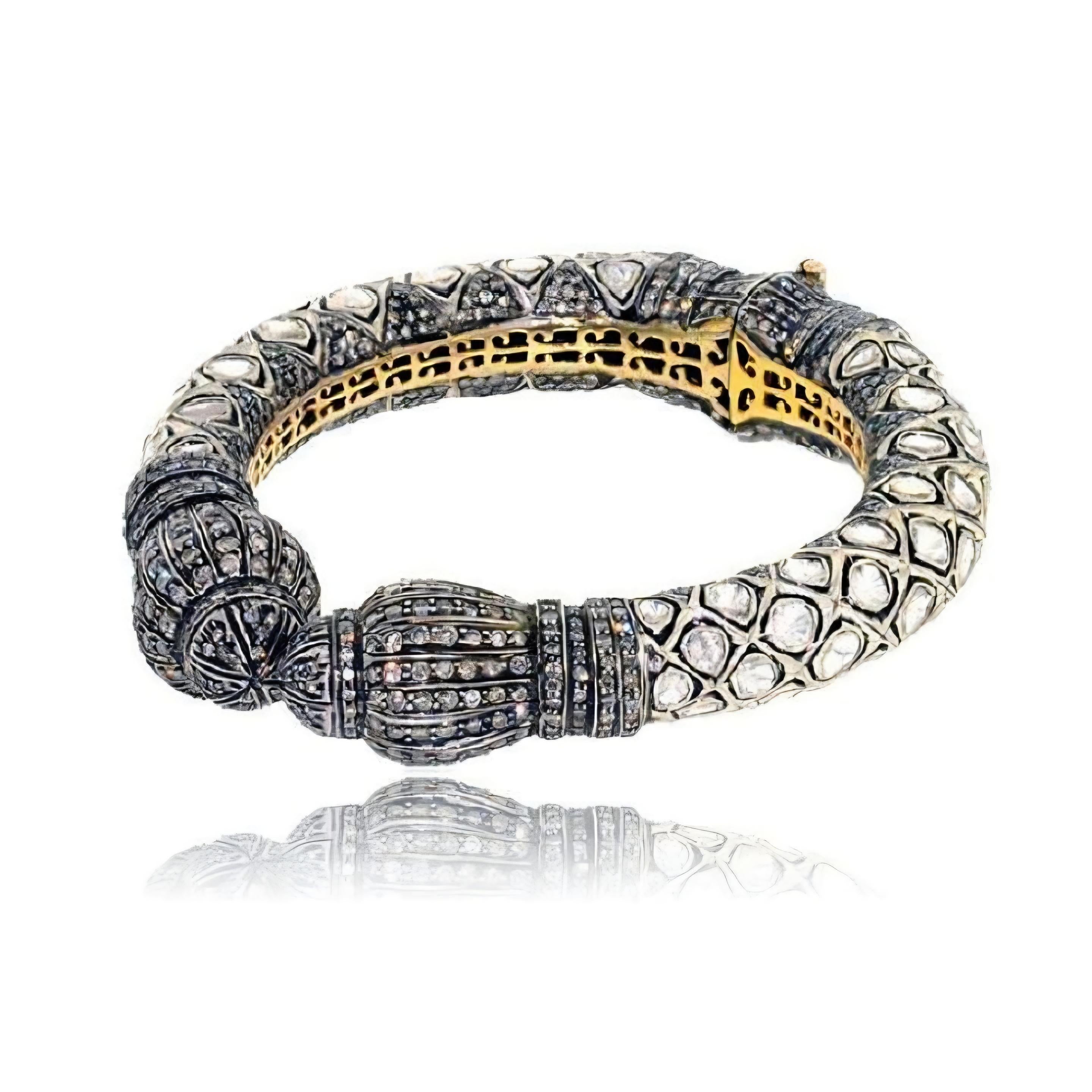 Art Déco Bracciale antico con diamanti Polki Bracciale vittoriano con diamanti Nature in vendita