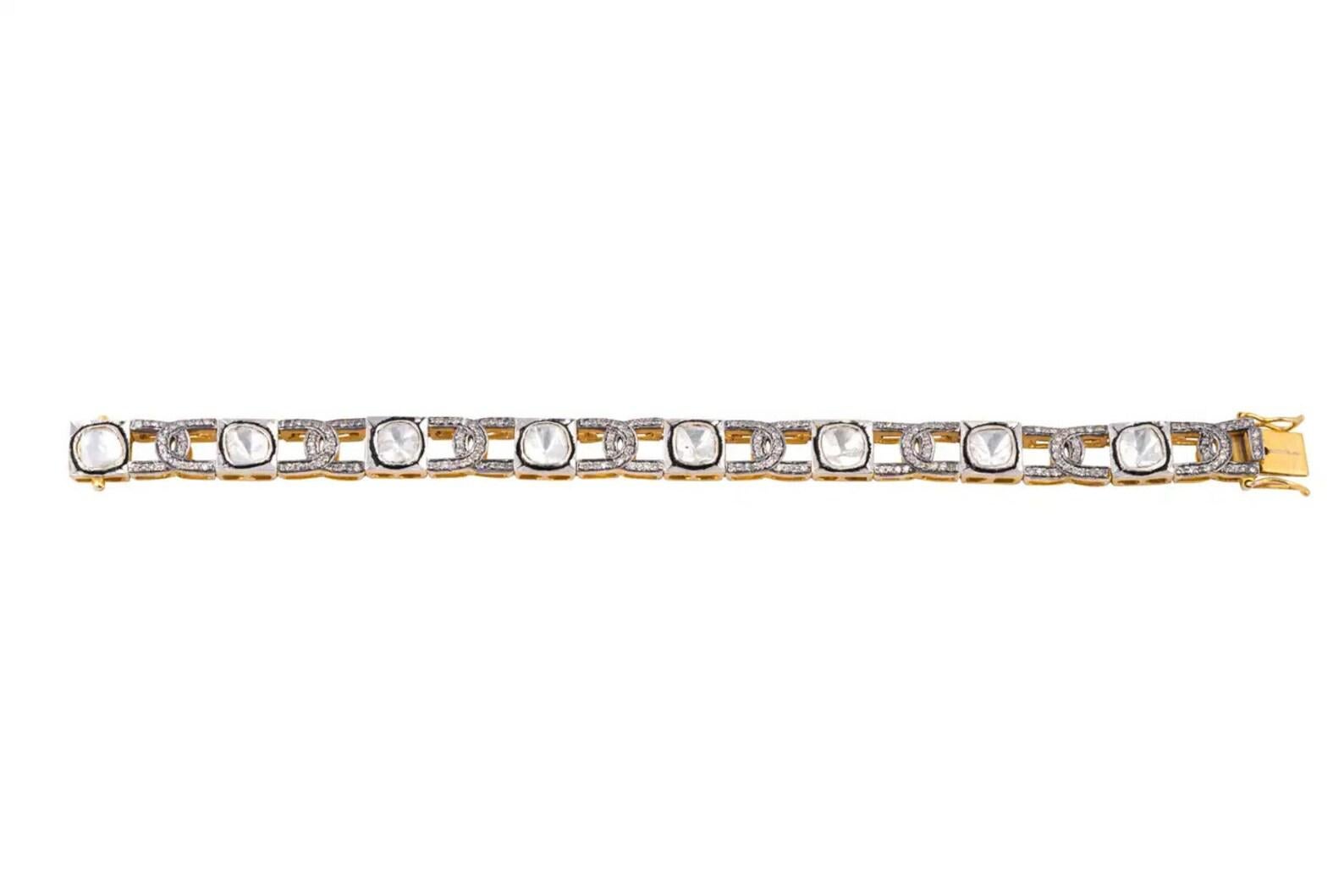 Antique Polki Diamond Bracelet  Natural Diamond Victorian Bracelet In New Condition For Sale In Chicago, IL